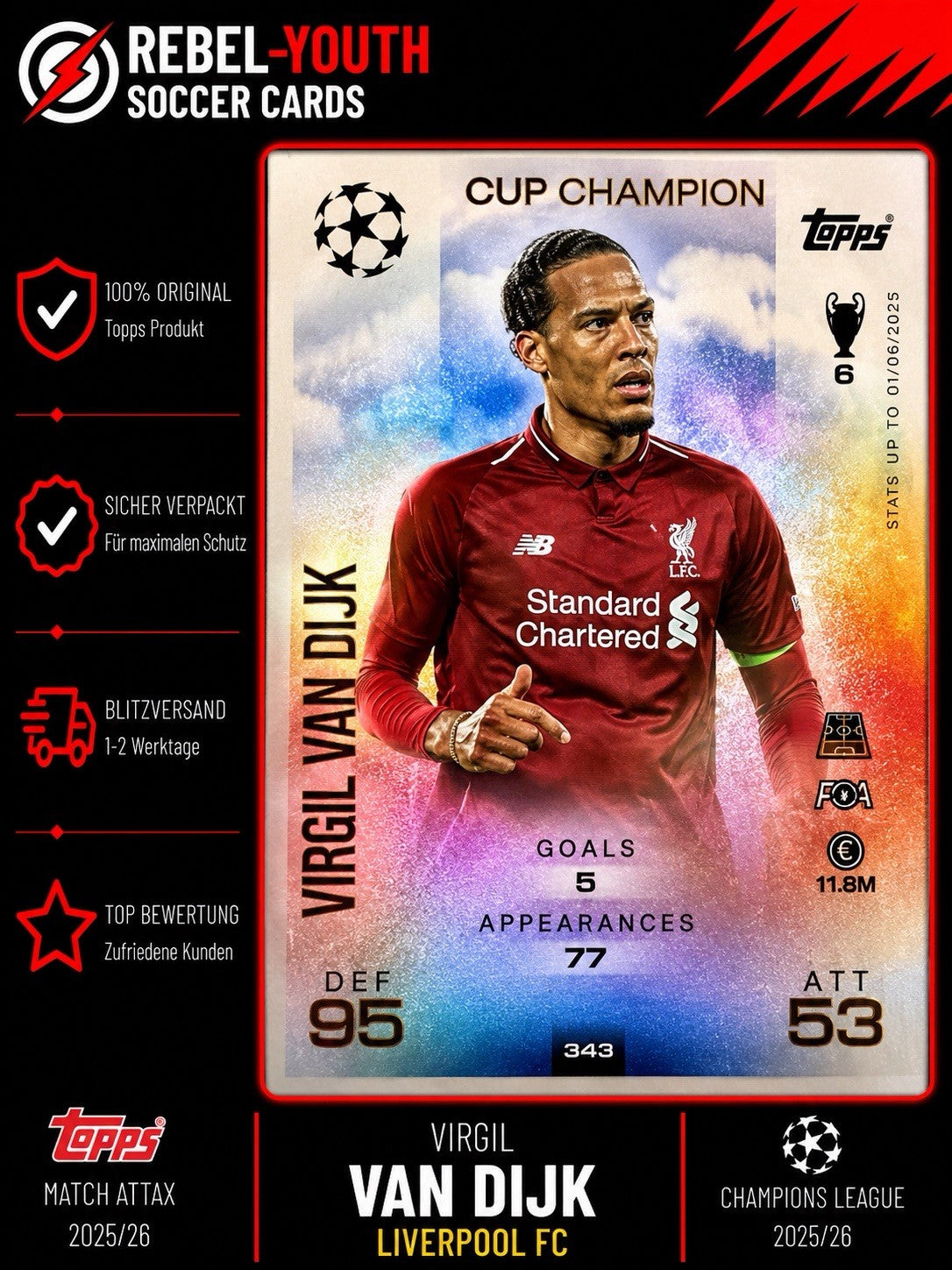 Match Attax Champions League 2025/26 - Cup Champion Virgil van Dijk 343