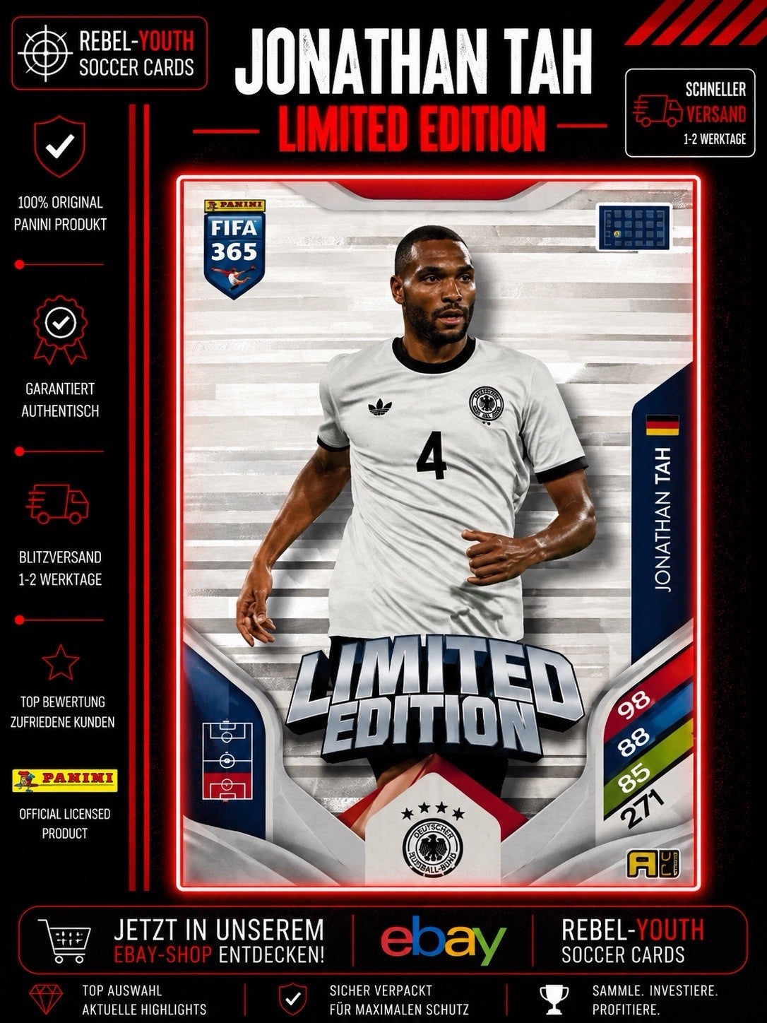 Jonathan Tah Limited Edition Deutschland Panini FIFA 365 Adrenalyn XL