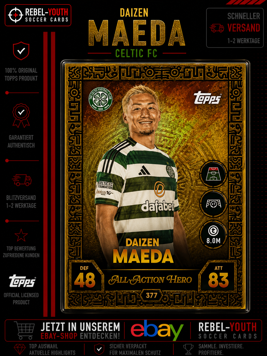 Daizen Maeda All Action Hero #377 Topps Match Attax Champions League 2025/26