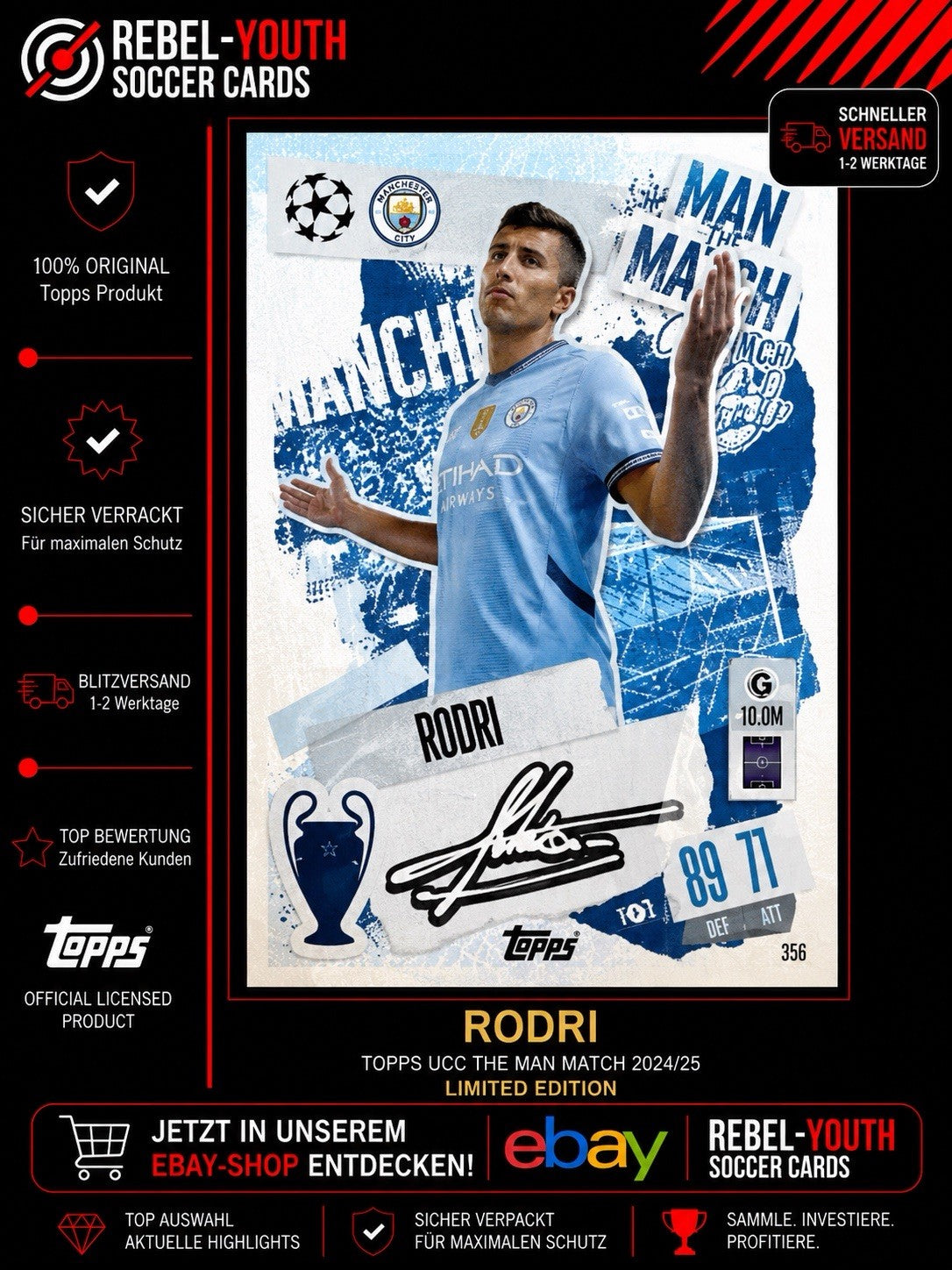 Rodri The Man Match Topps UEFA Club Competitions 2024/25 Manchester City