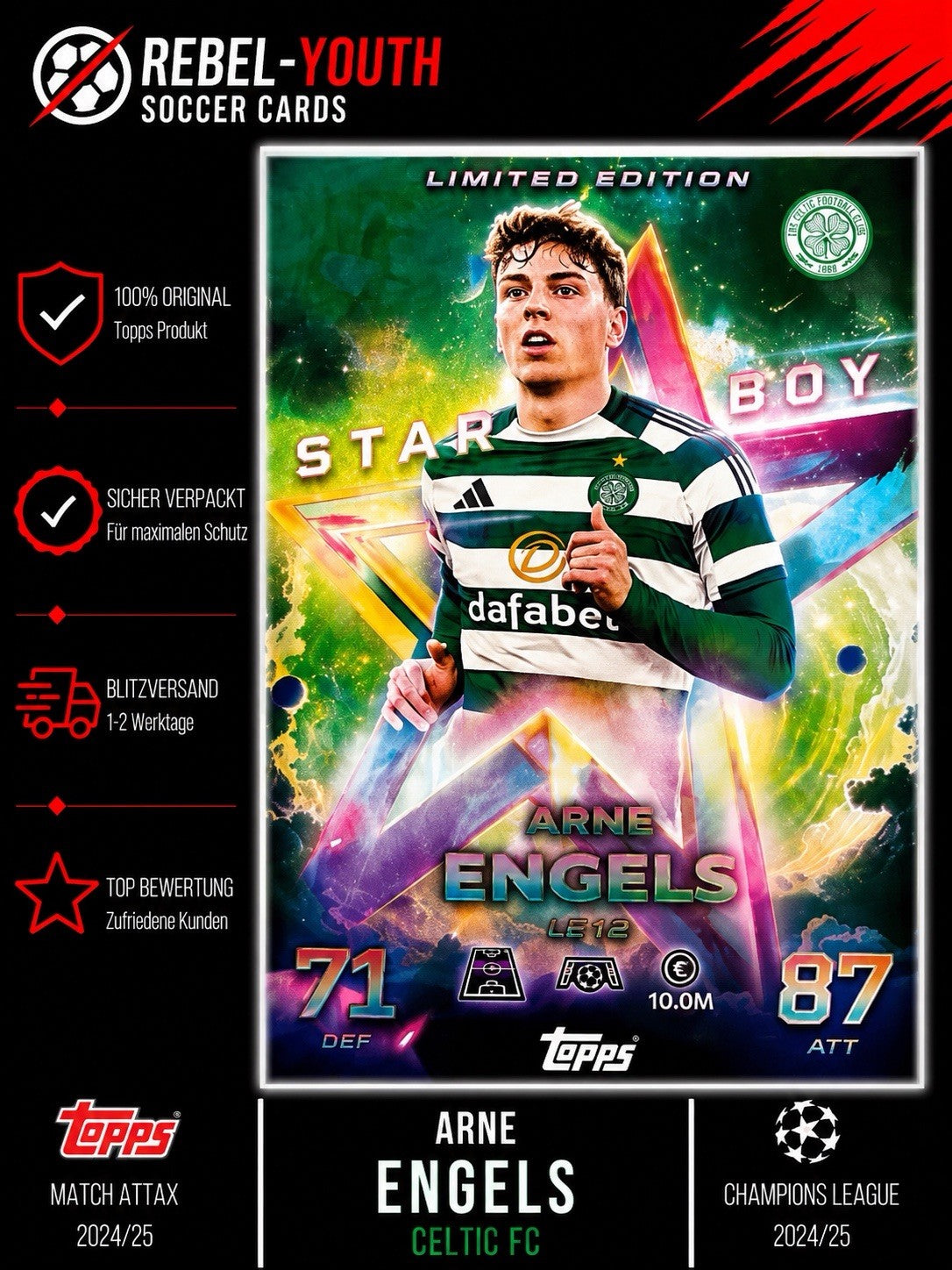 Topps Match Attax CL 2025-26 No. LE 12 Arne Engels Star Boy Limited Edition