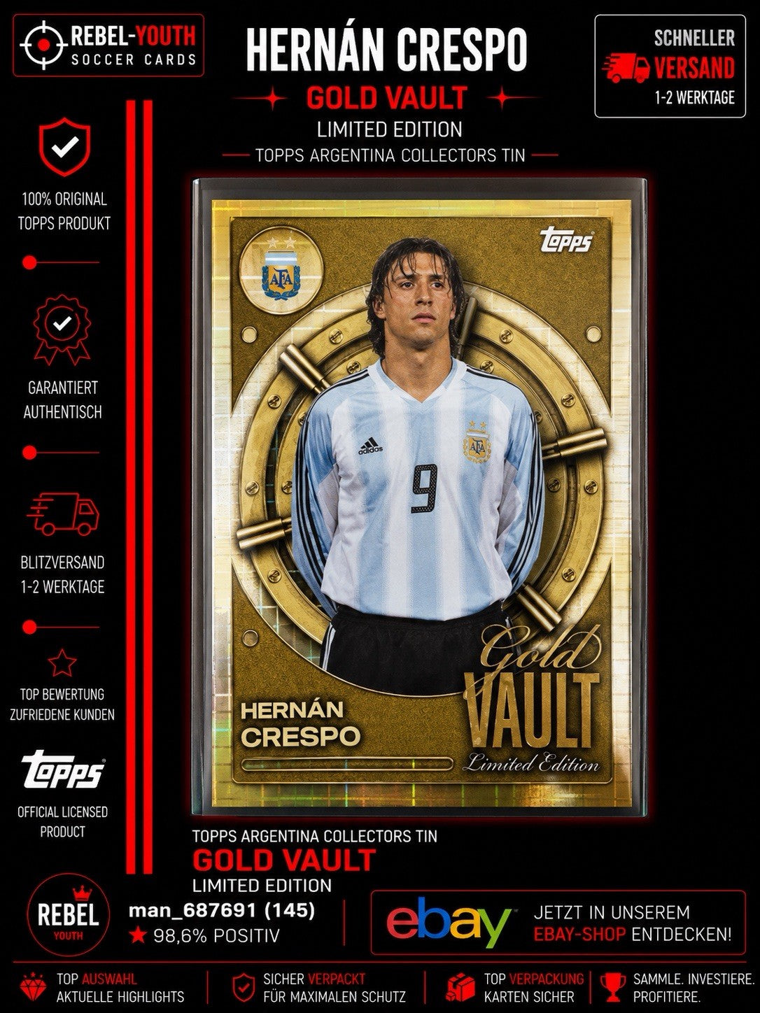 Topps Argentina Collectors Tin Hernán Crespo Gold Vault #GV-6