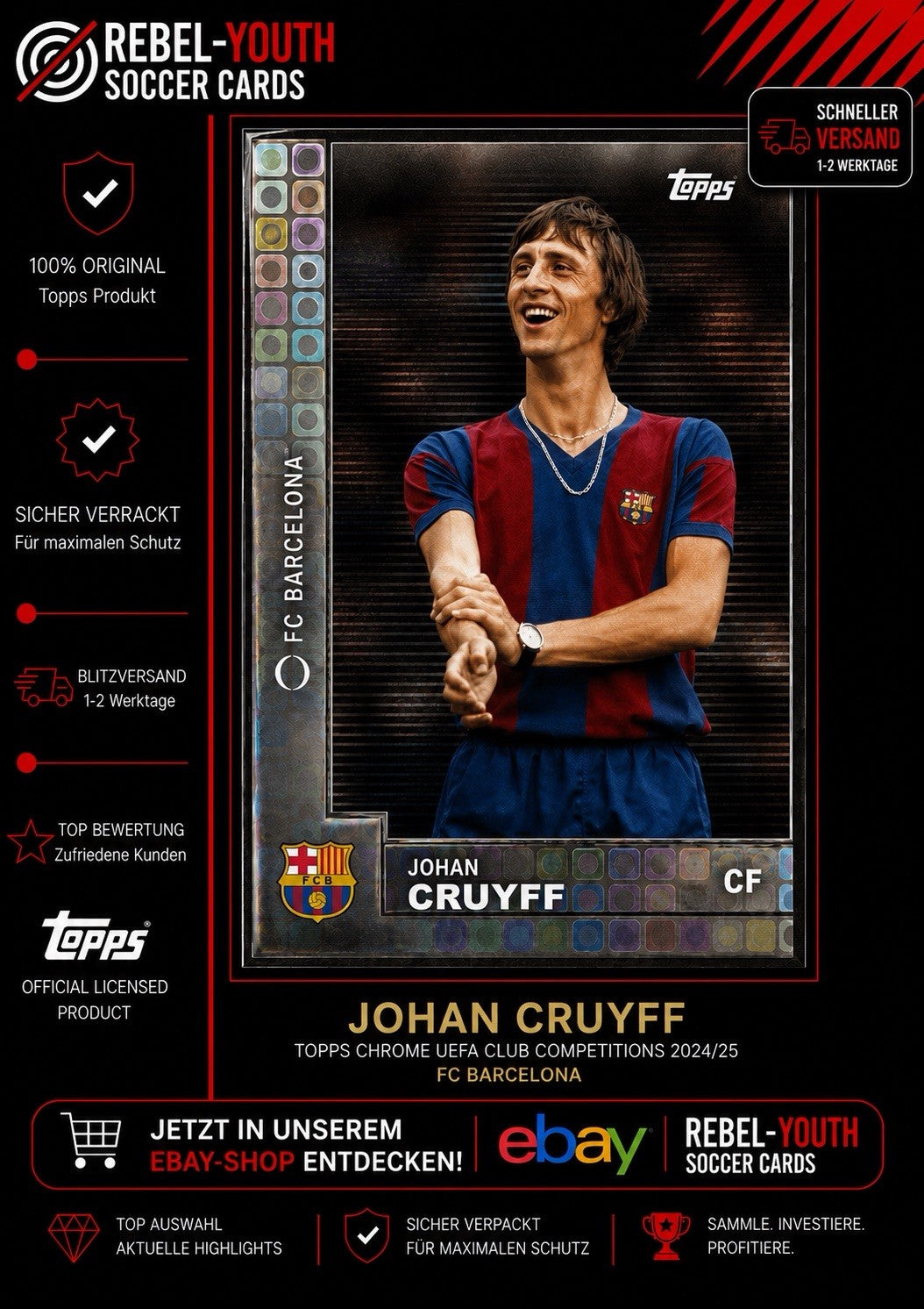 Johan Cruyff Bona Fide FC Barcelona Topps UEFA Club Competitions 2024/25 Legend