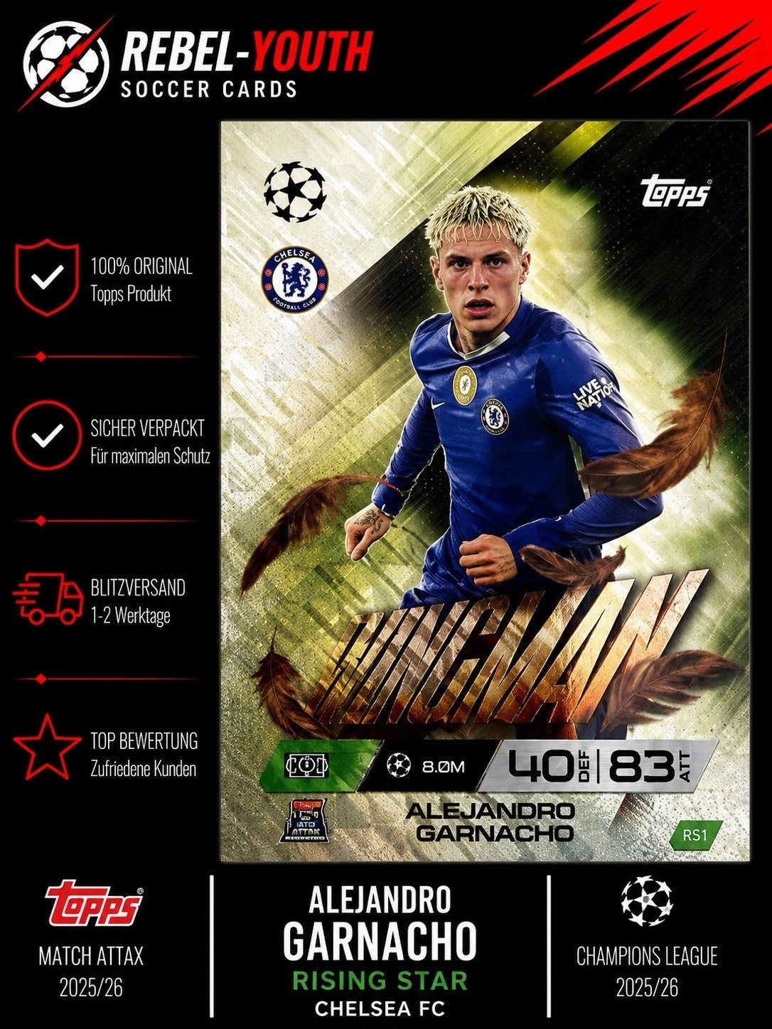Topps Match Attax Champions League Extra Wingman ALEJANDRO GARNACHO Chelsea Card
