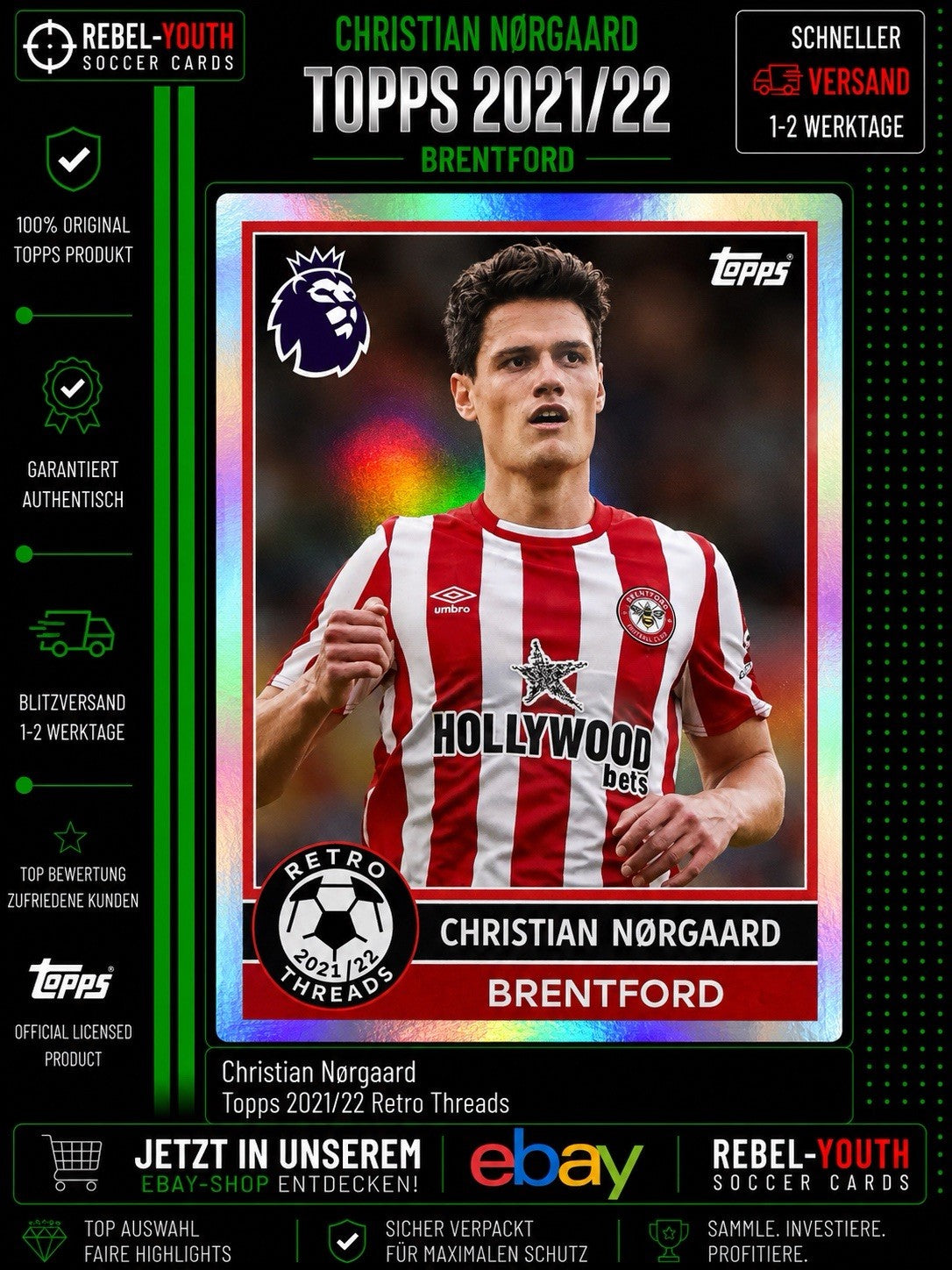 Christian Nørgaard Topps 2021/22 Retro Threads Brentford Insert Premier League