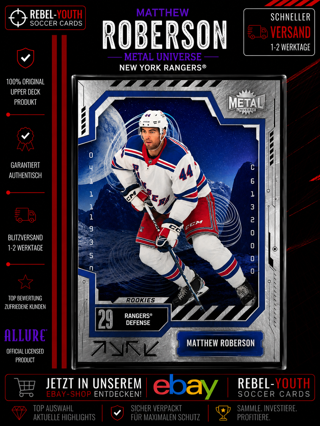 Matthew Robertson 2024-25 SkyBox Metal Universe Rookies New York Rangers #29