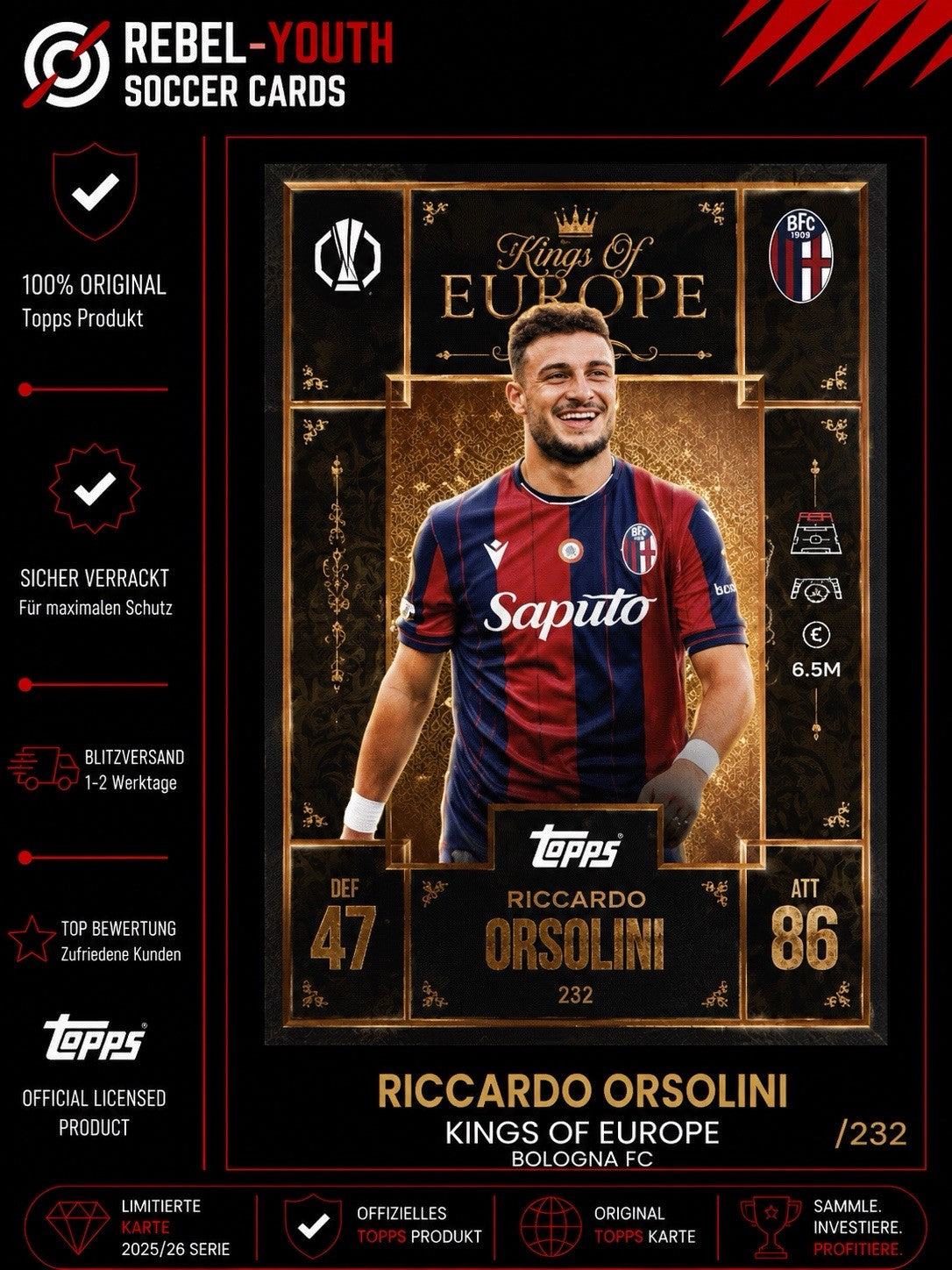 Topps Match Attax Extra 2025 26 Kings of Europe RICCARDO ORSOLINI Bologna FC