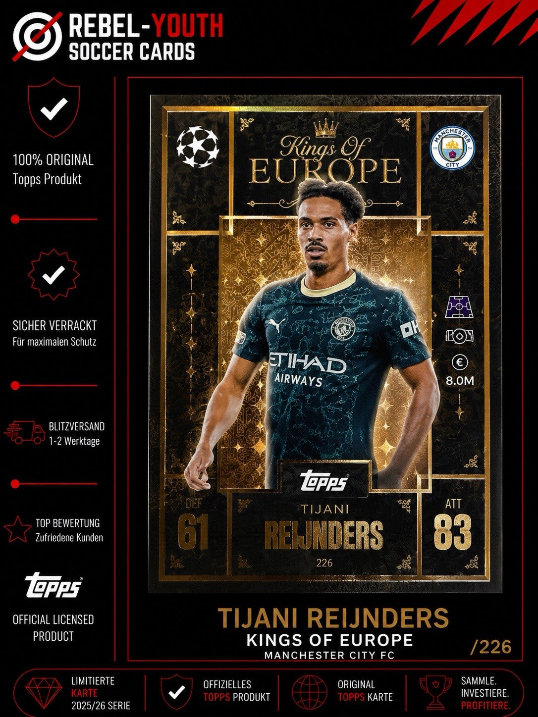 Tijjani Reijnders Kings of Europe Topps Match Attax Extra 228 25/26