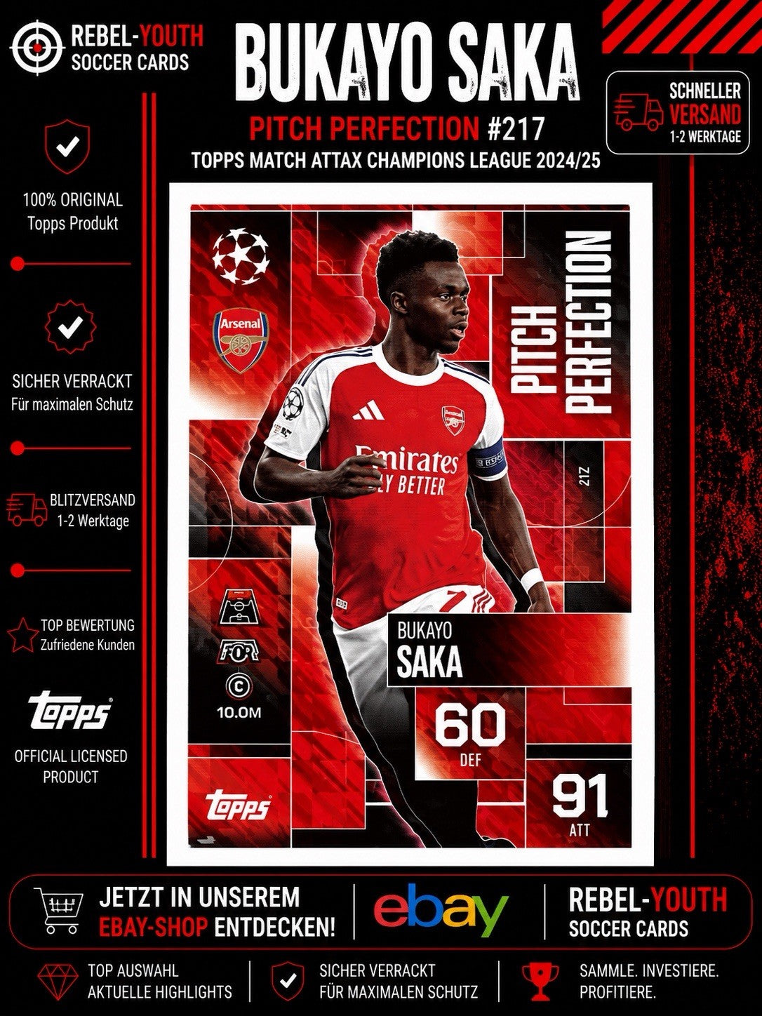 Topps Match Attax Champions League Extra 25/26 Bukayo Saka # PITCH PERFEKTION