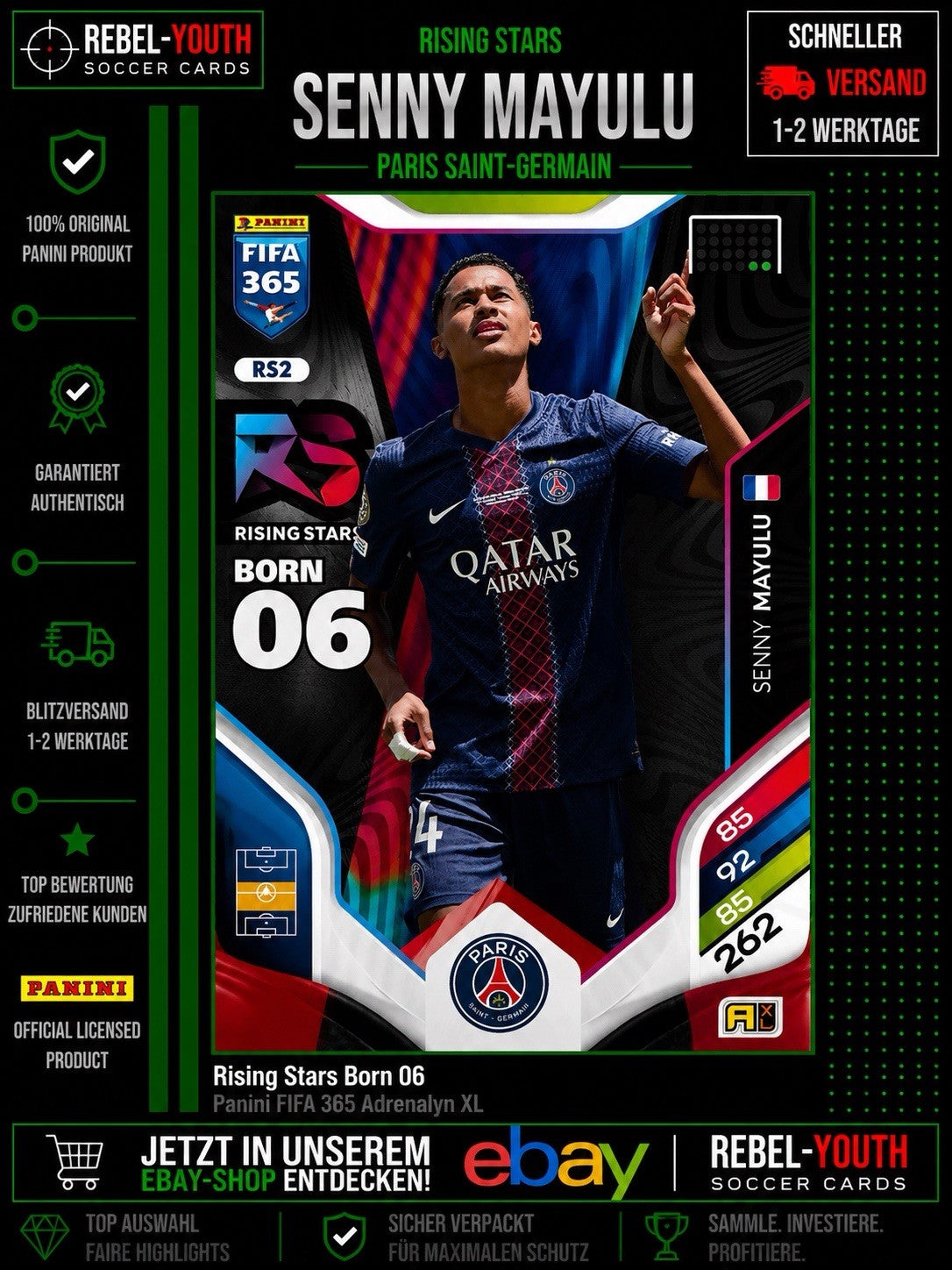 Panini FIFA 365 Adrenalyn XL 2026 Senny Mayulu Rising Stars Paris PSG RS2
