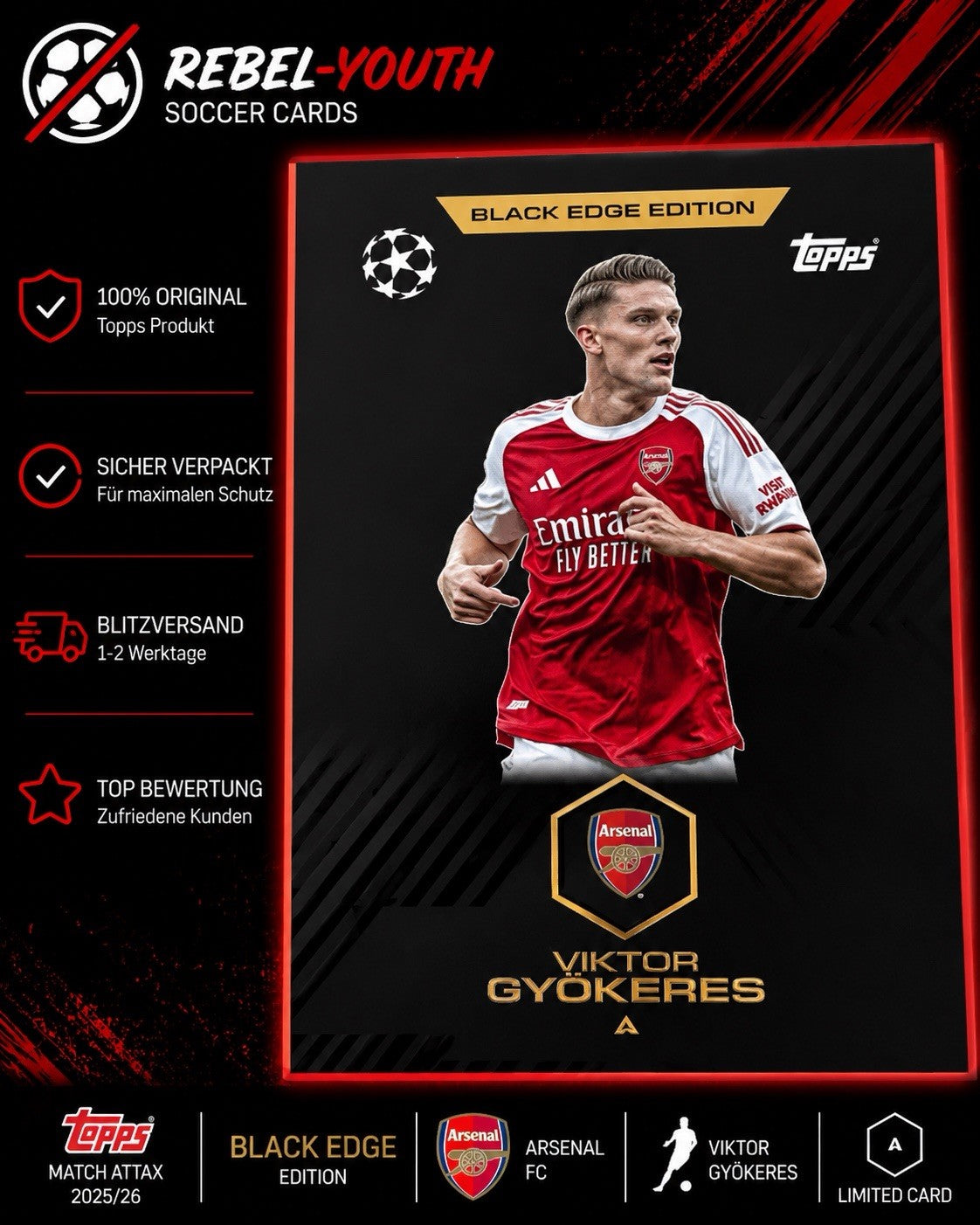 Viktor Gyökeres Black Edge Edition Arsenal FC Topps Match Attax 2025/26