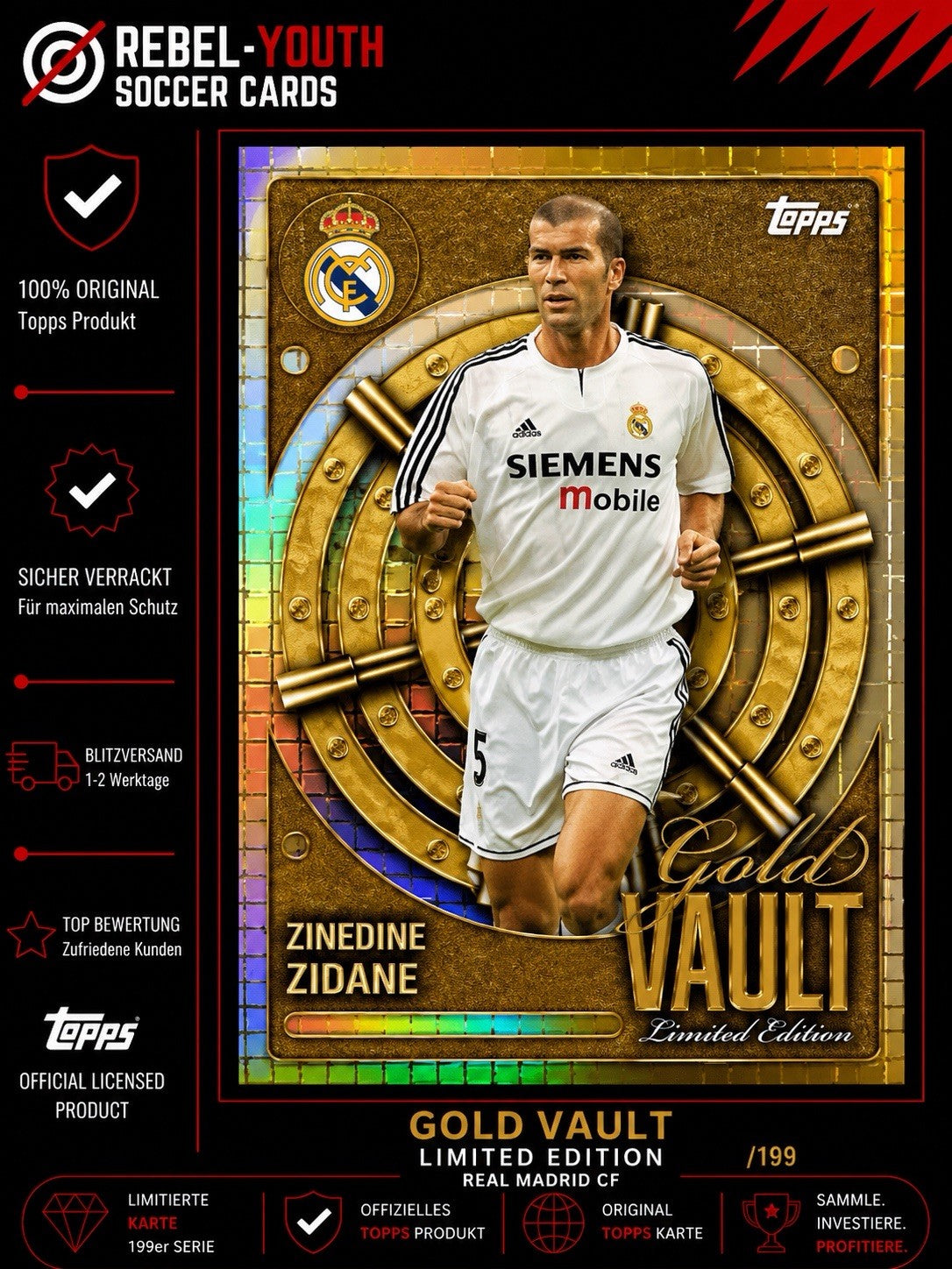 Zinedine Zidane Real Madrid Topps Gold Vault Limited Edition GV-5
