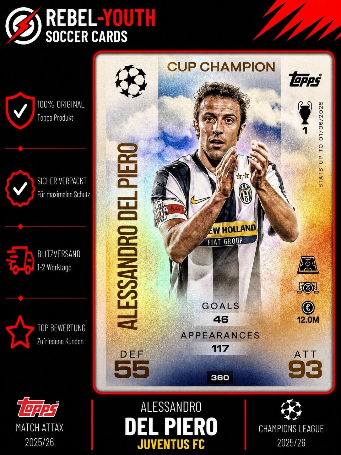 Topps Match Attax UCC 25/26 Alessandro Del Piero Cup Champion Nr.360 Juventus