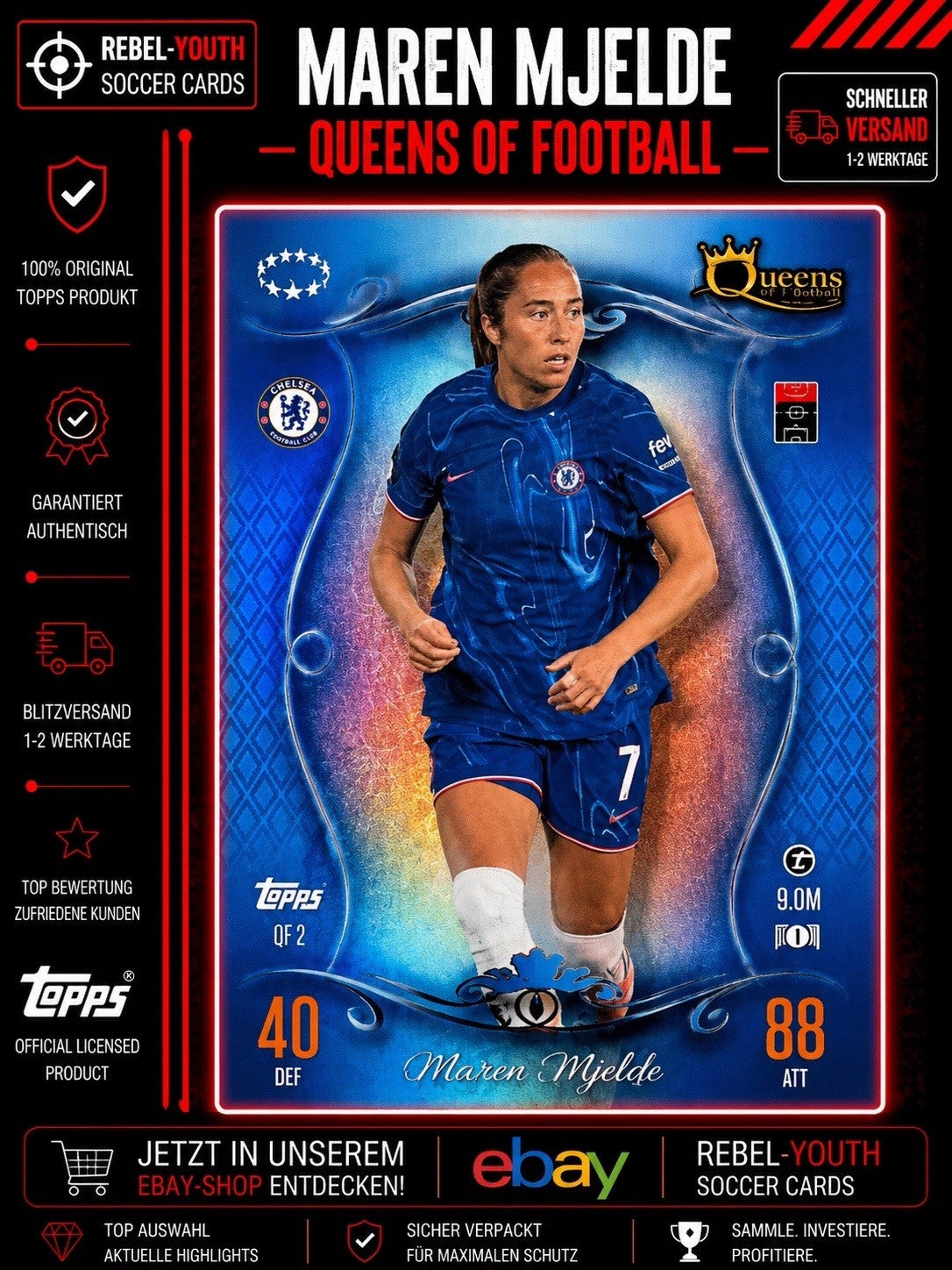 Maren Mjelde Queens of Football QF2 Chelsea FC Topps UEFA Women Chrome