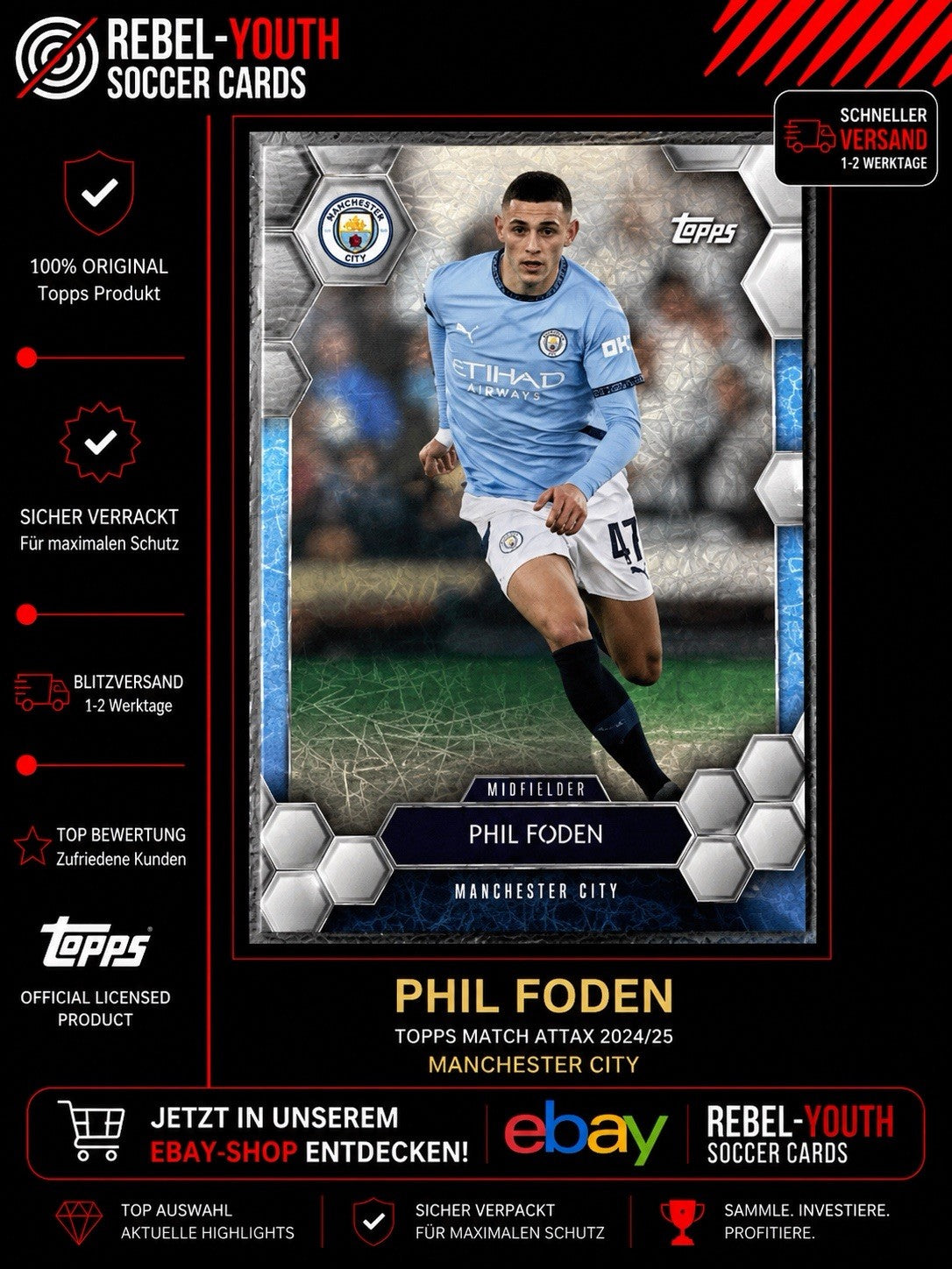 Phil Foden Topps Match Attax 2024/25 Manchester City Foil Card Midfielder