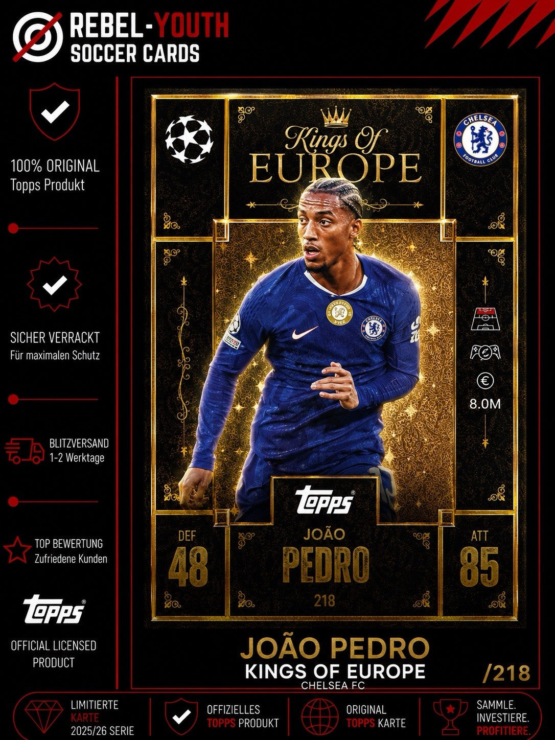 Joao Pedro Topps Match Attax Extra 2025/26 Kings of Europe card # 229