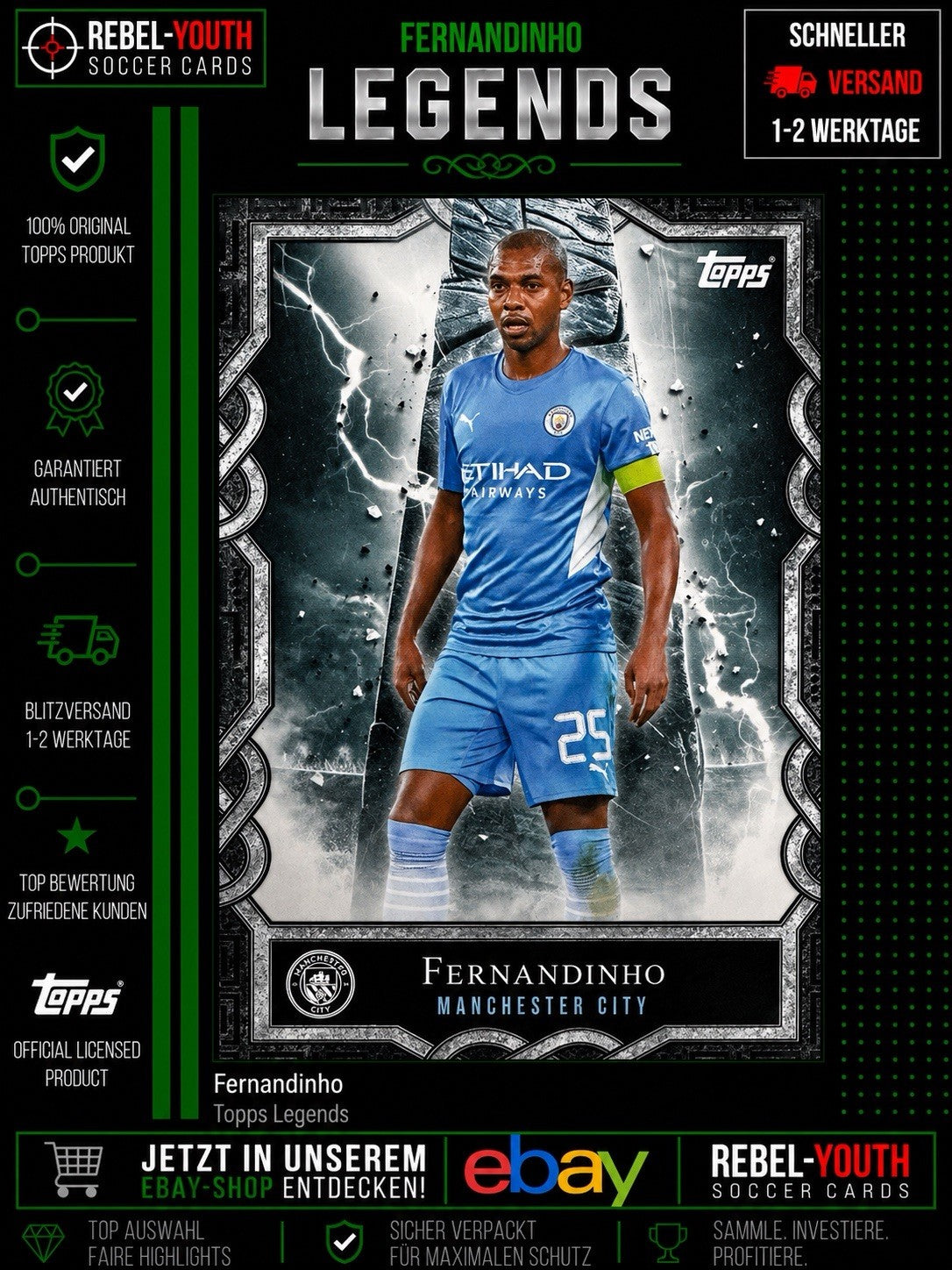 Fernandinho Topps Legends Manchester City Insert Premier League Fußballkarte