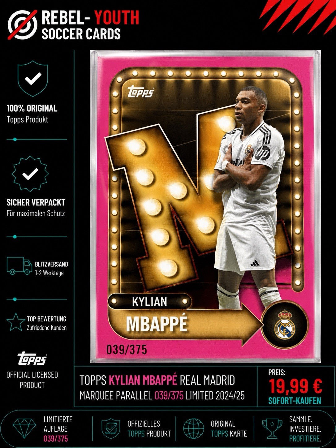 Topps Kylian Mbappé Marquee Parallel 039/375 Real Madrid Limited 2025/26