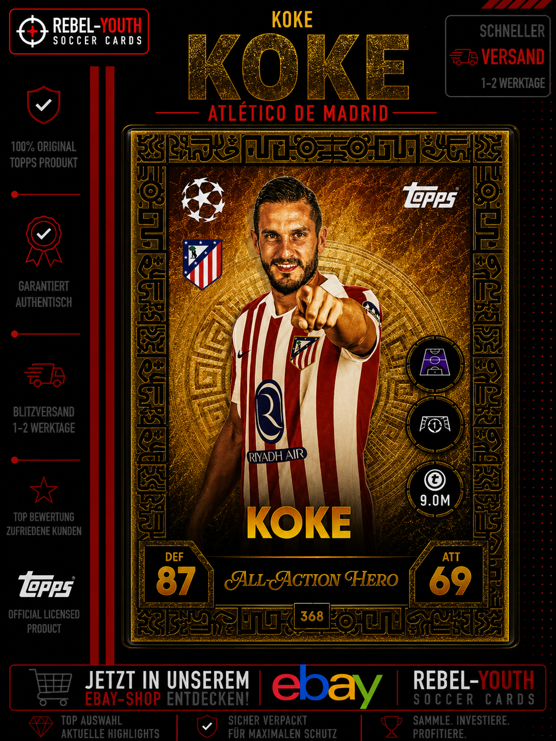 Koke All Action Hero #368 Topps Match Attax Champions League 2025/26