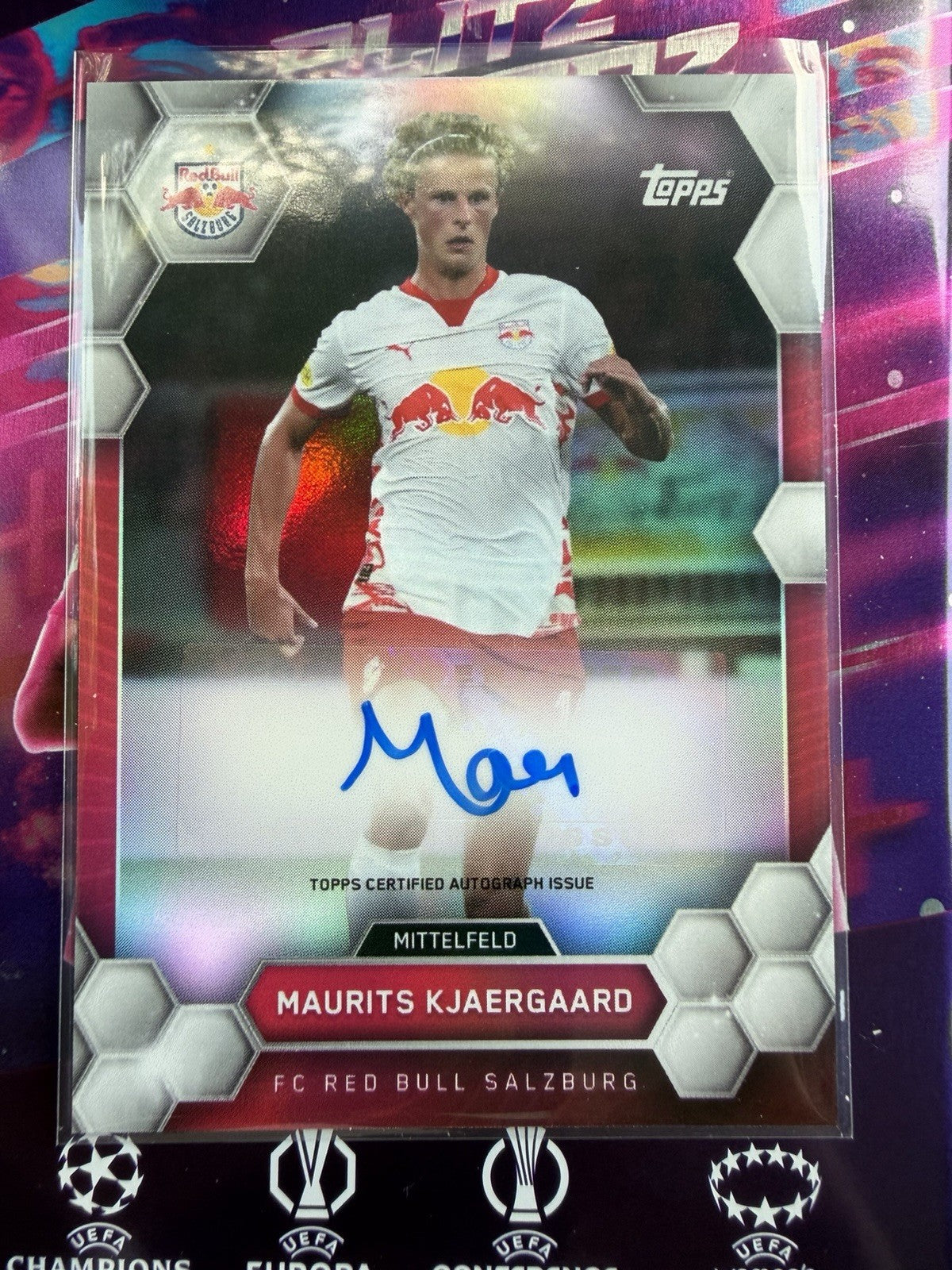 2024/25 Topps RB Salzburg Sticker-Set 2024 Karte Maurits Kjaergaard Autogramm