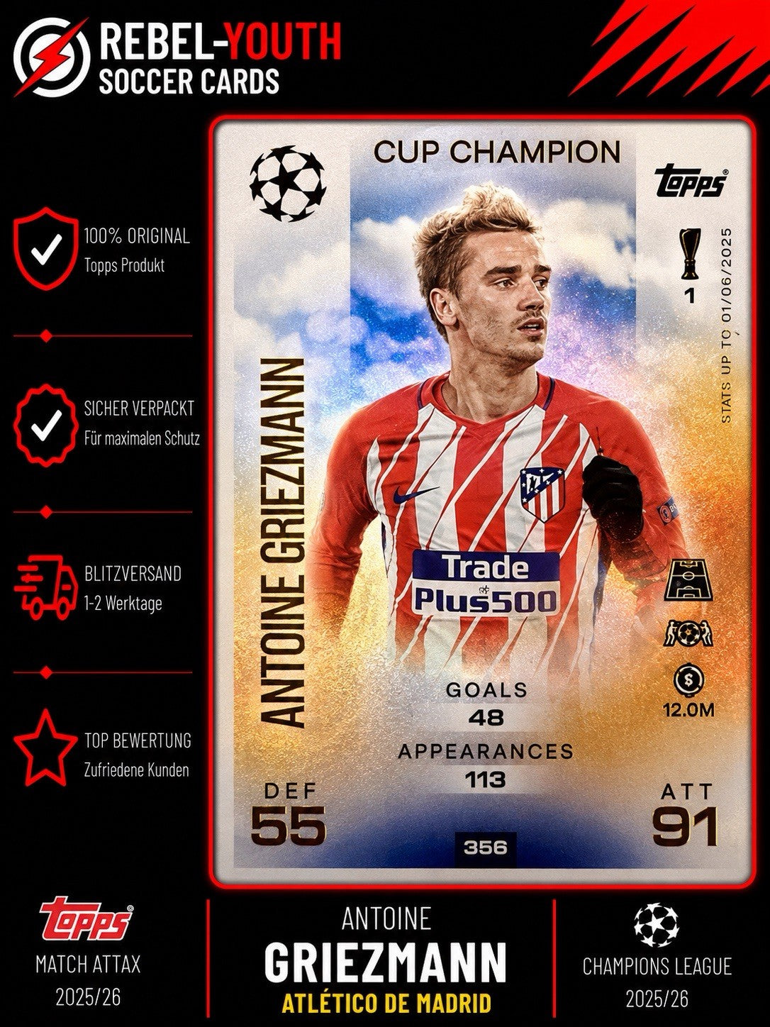 Topps Match Attax UCC 25/26 Antoine Griezmann Cup Champion Nr.356 Atlético
