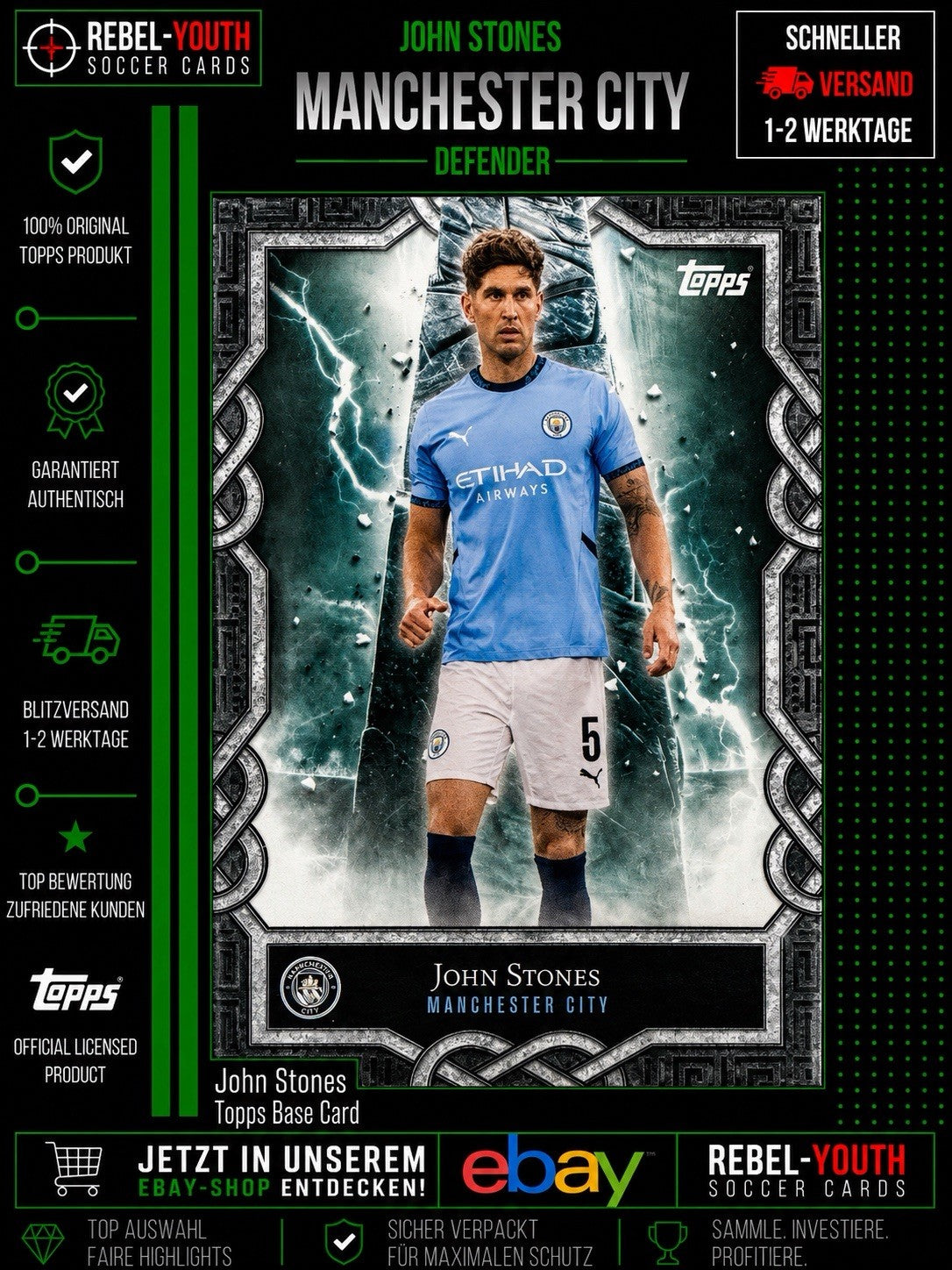 John Stones Manchester City Defender Topps Team Set Base