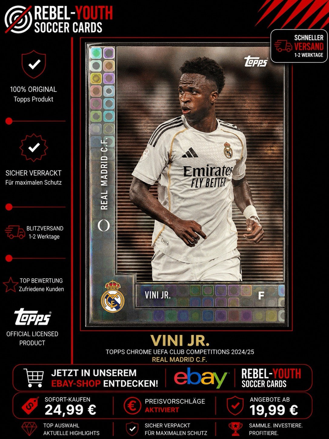 Vini Jr. Topps Chrome UCC 2024/25 Spotlights Parallel Real Madrid Brazil