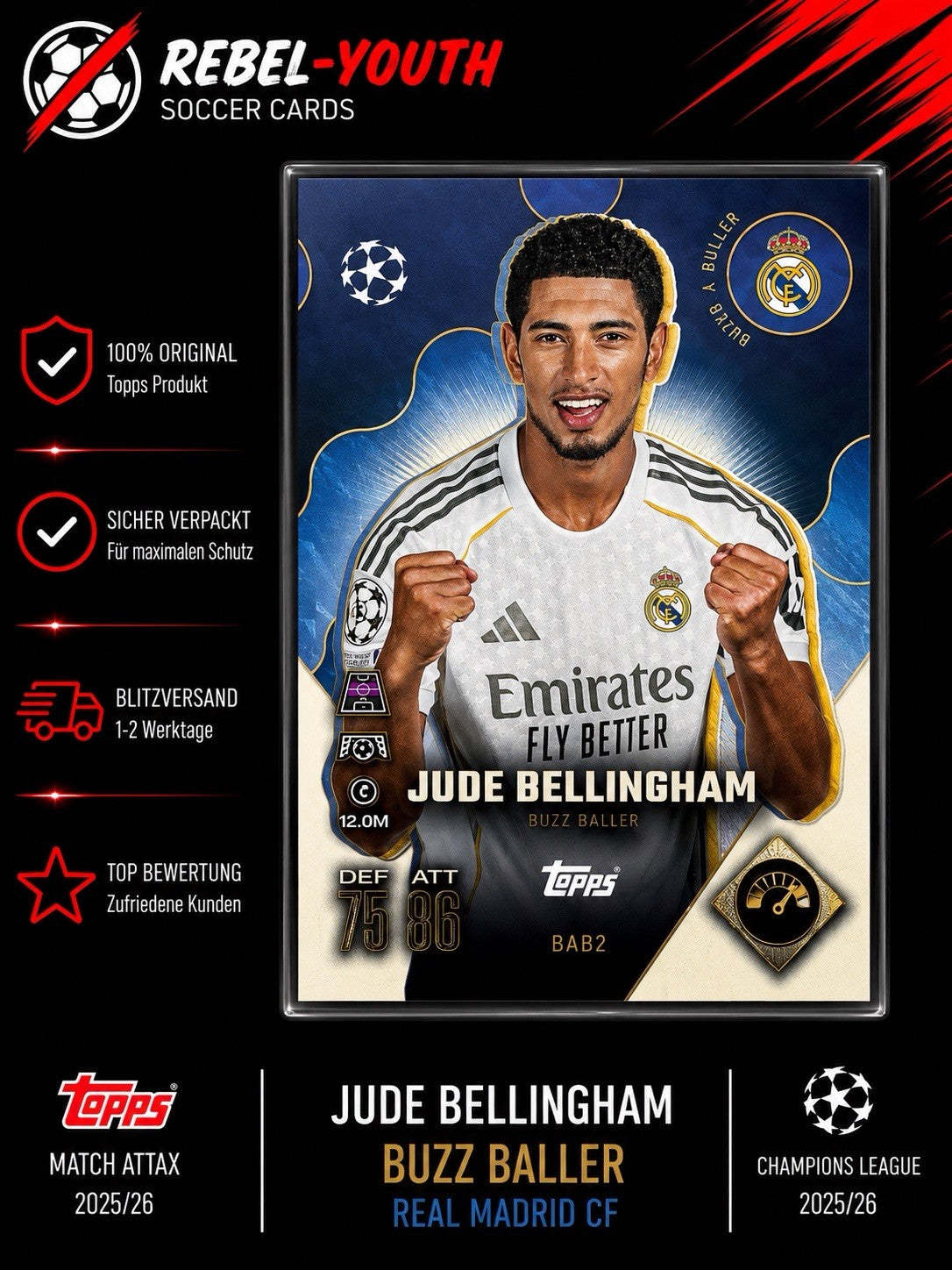 Jude Bellingham Buzz Baller BAB2 Topps Match Attax 2025/26 Real Madrid UCL