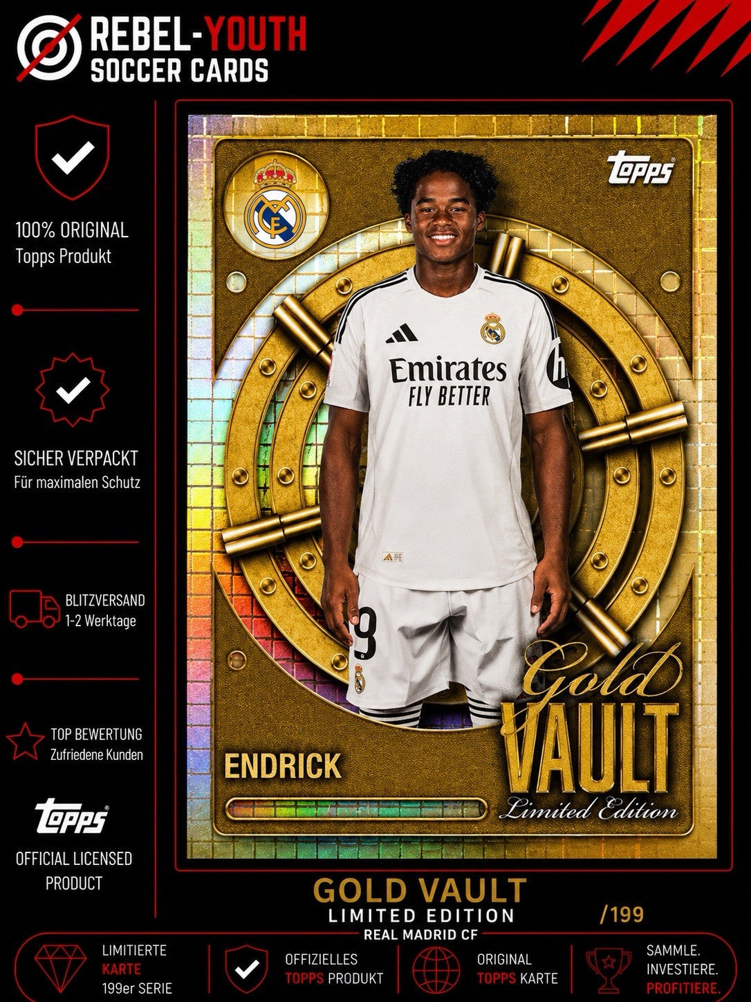 Endrick Topps Gold Vault Limited Edition Real Madrid Trading Card