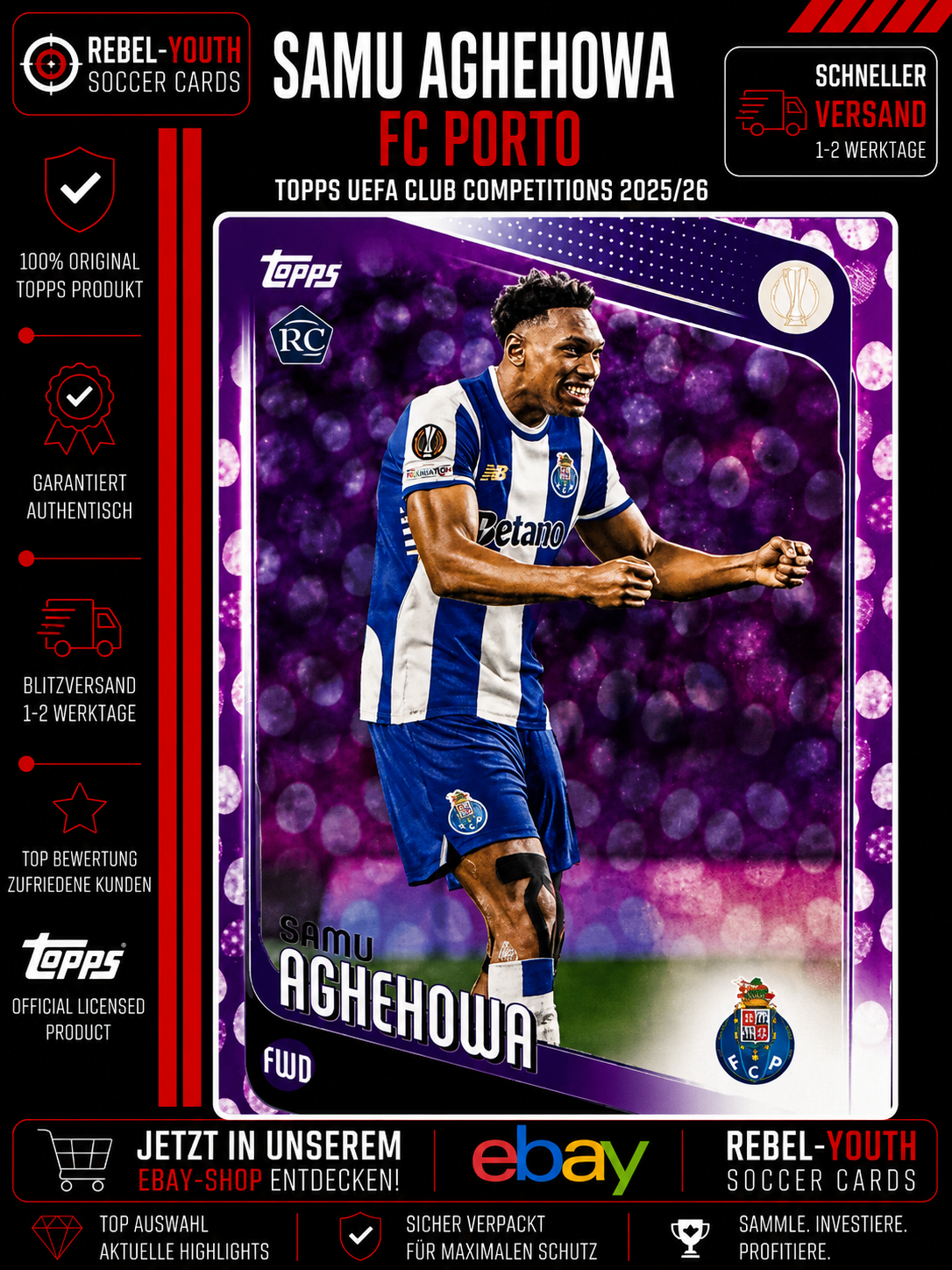 Samu Aghehowa FC Porto Topps UEFA Club Competitions 2025/26 Purple Parallel