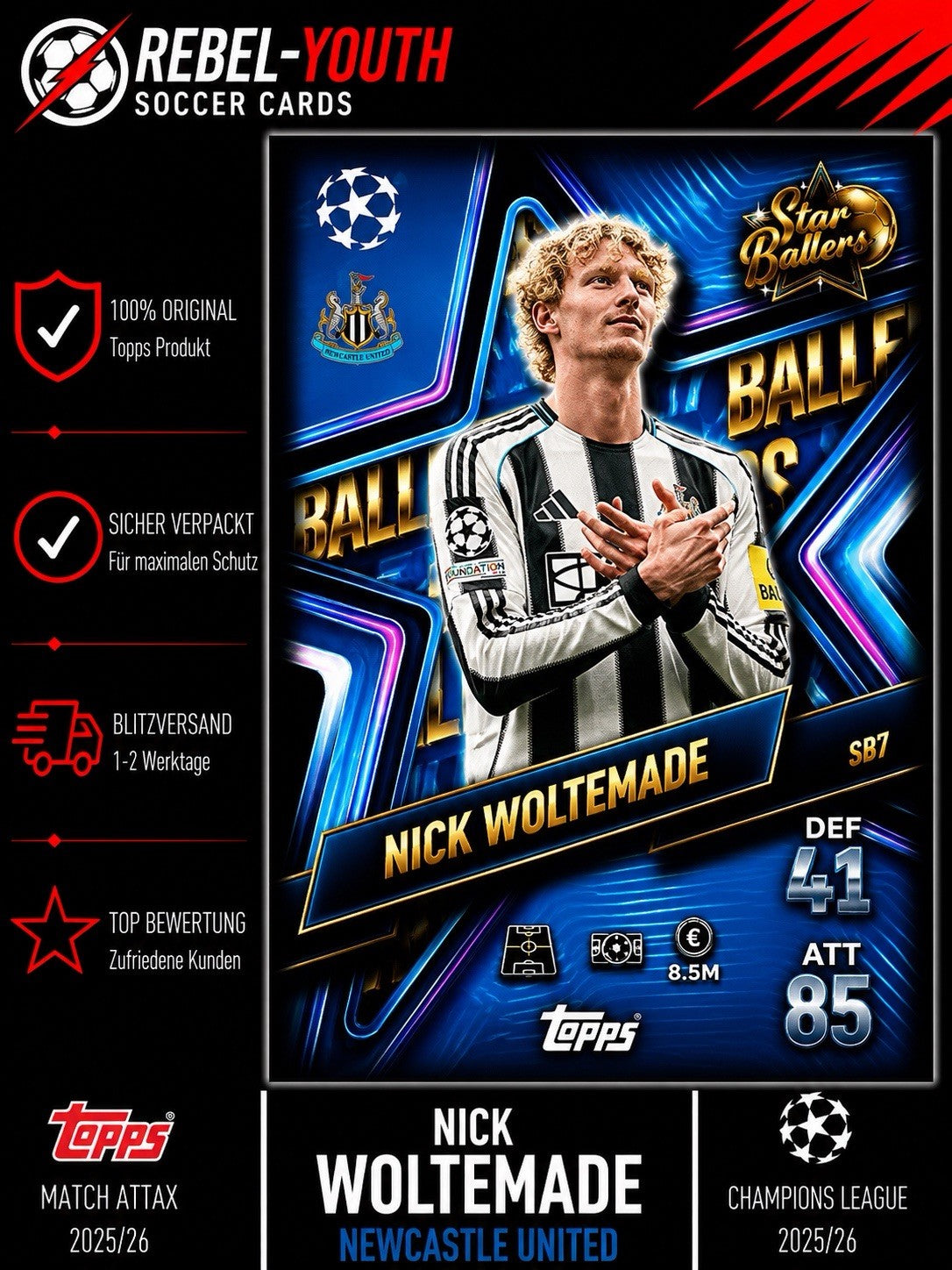 Match Attax 25/26 Nick Woltemade SB 8 Star Ballers Newcastle United 2025/2026