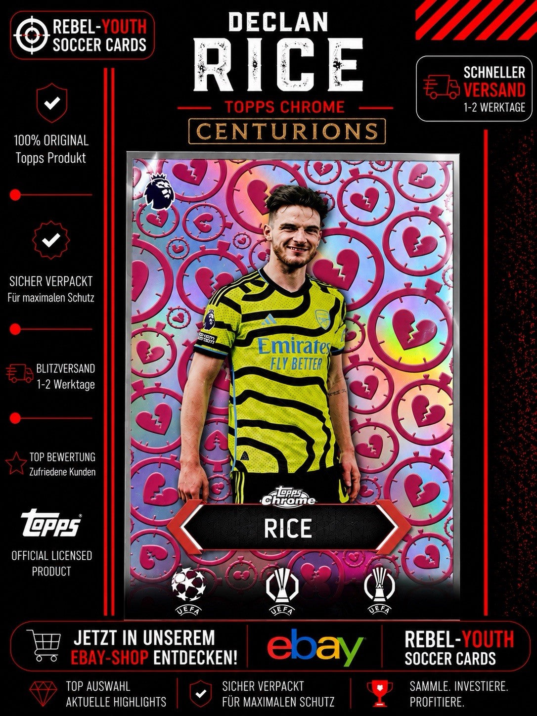Declan Rice Centurions Topps Chrome 2024/25 Arsenal FC Insert