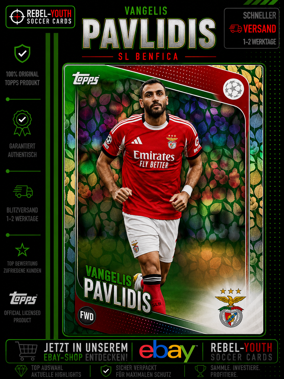 Vangelis Pavlidis Leaf Parallel Topps UEFA Club Competitions 2025/26 SL Benfica