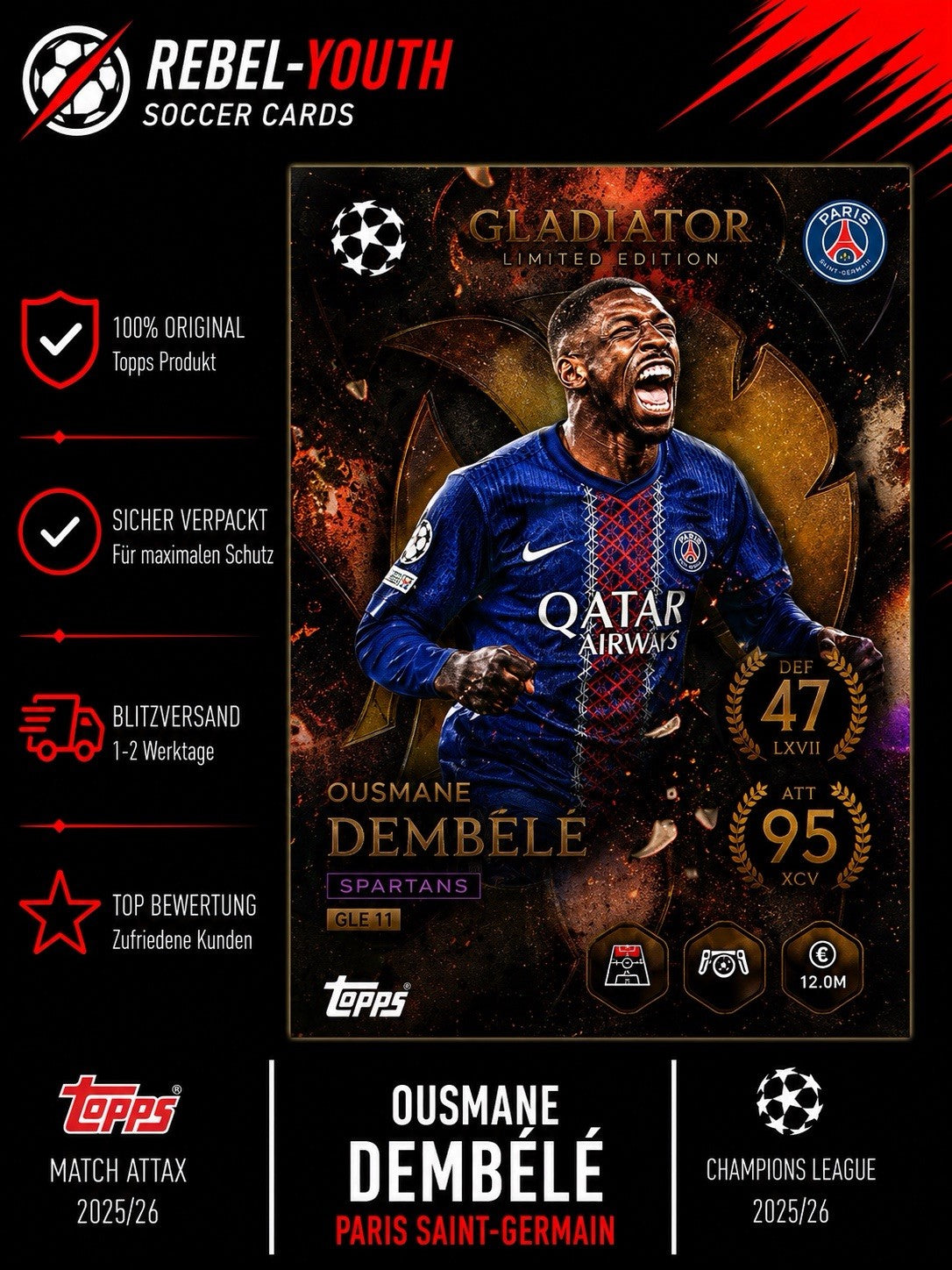 2025 Topps Match Attax UCL #GLE9 Ousmane Dembele Gladiator