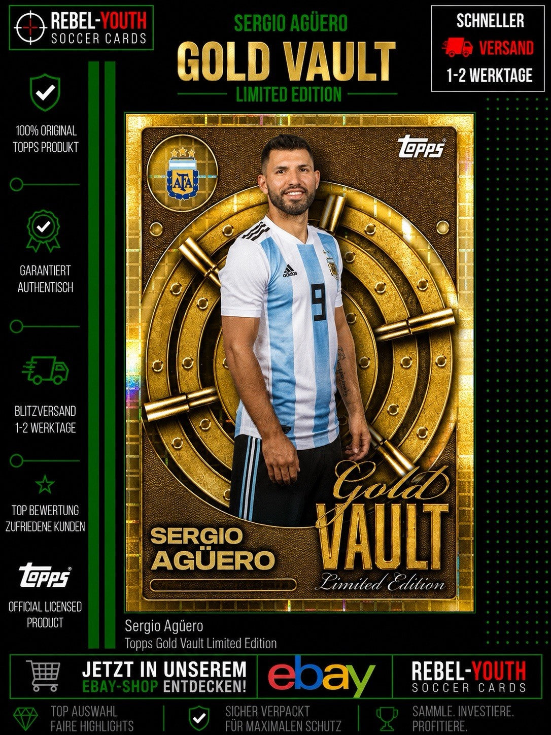 Sergio Agüero Gold Vault Limited Edition Topps Argentina Legend Insert