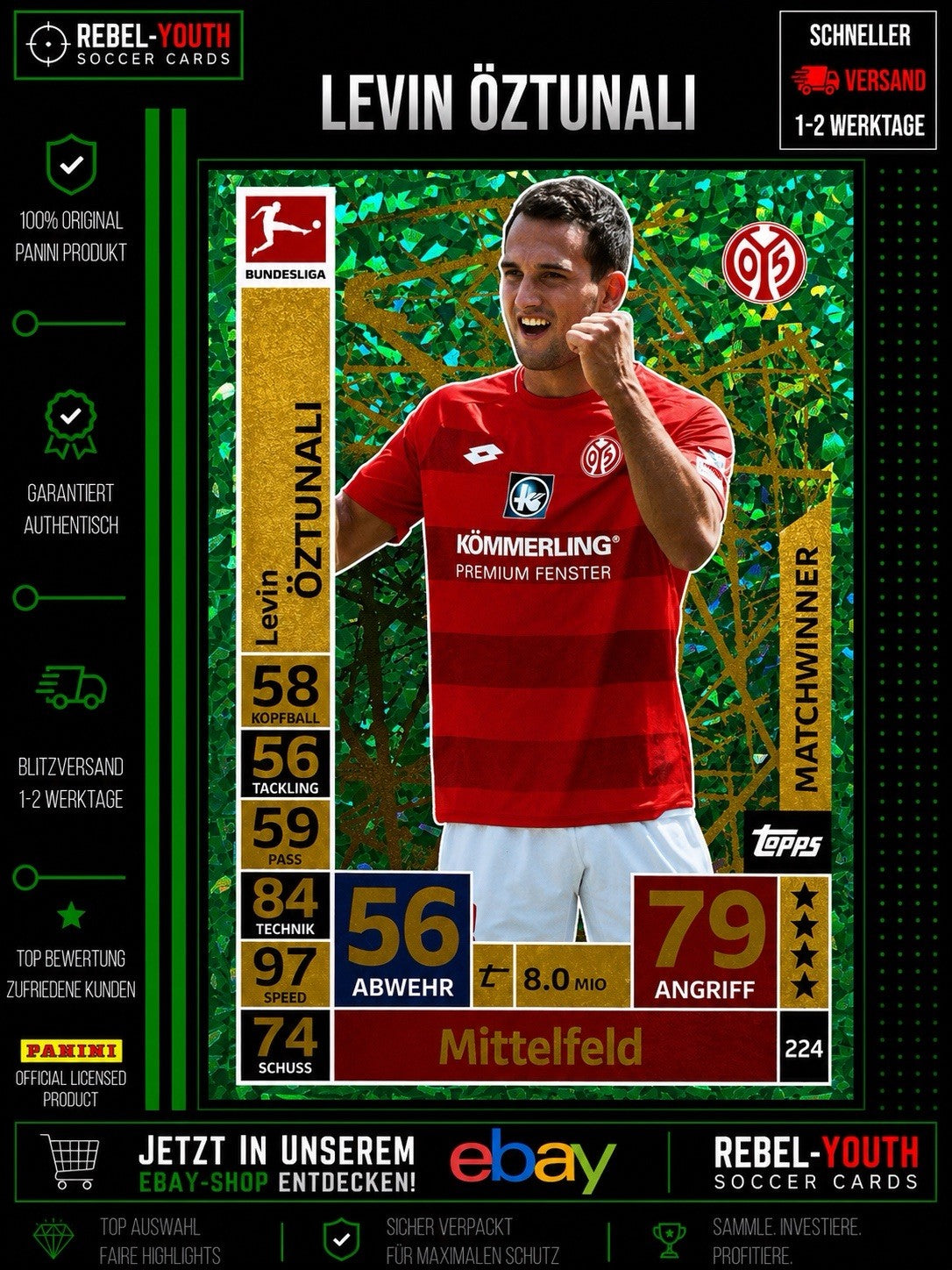 Levin Öztunalı Matchwinner #224 Topps Match Attax 2018/19  1. FSV Mainz 05