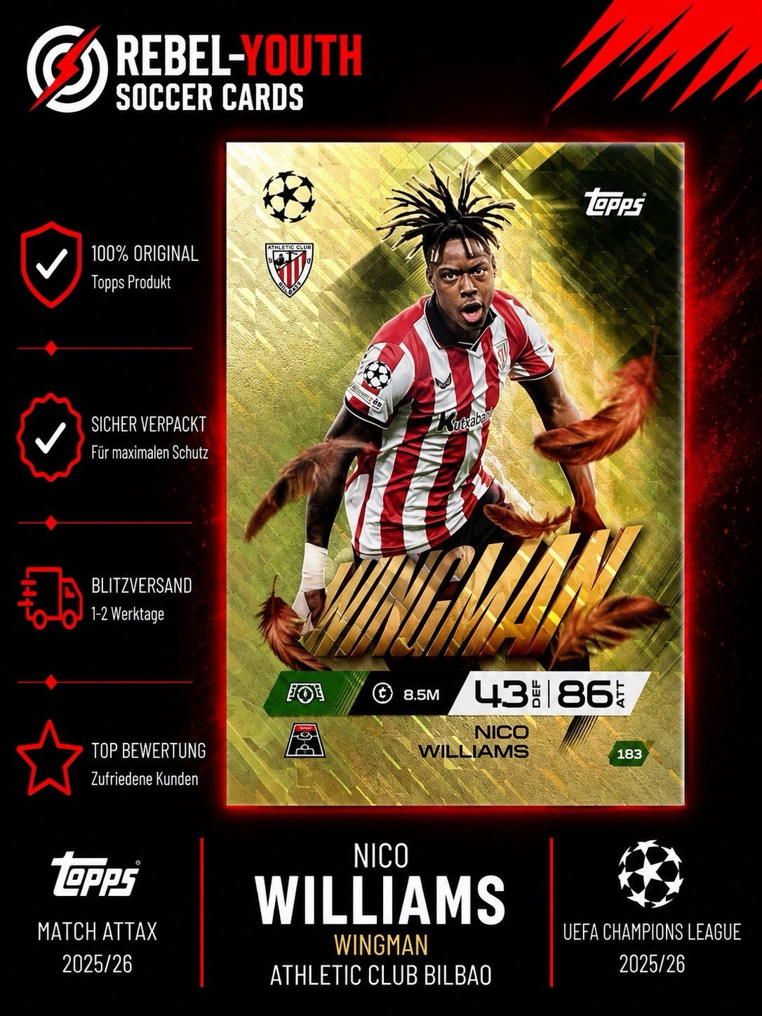 Nico Williams Match Attax 2025/26 Wingman Athletic Club Bilbao #183