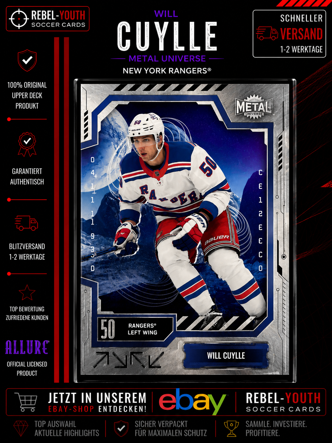 Will Cuylle 2024-25 SkyBox Metal Universe Base #50 New York Rangers