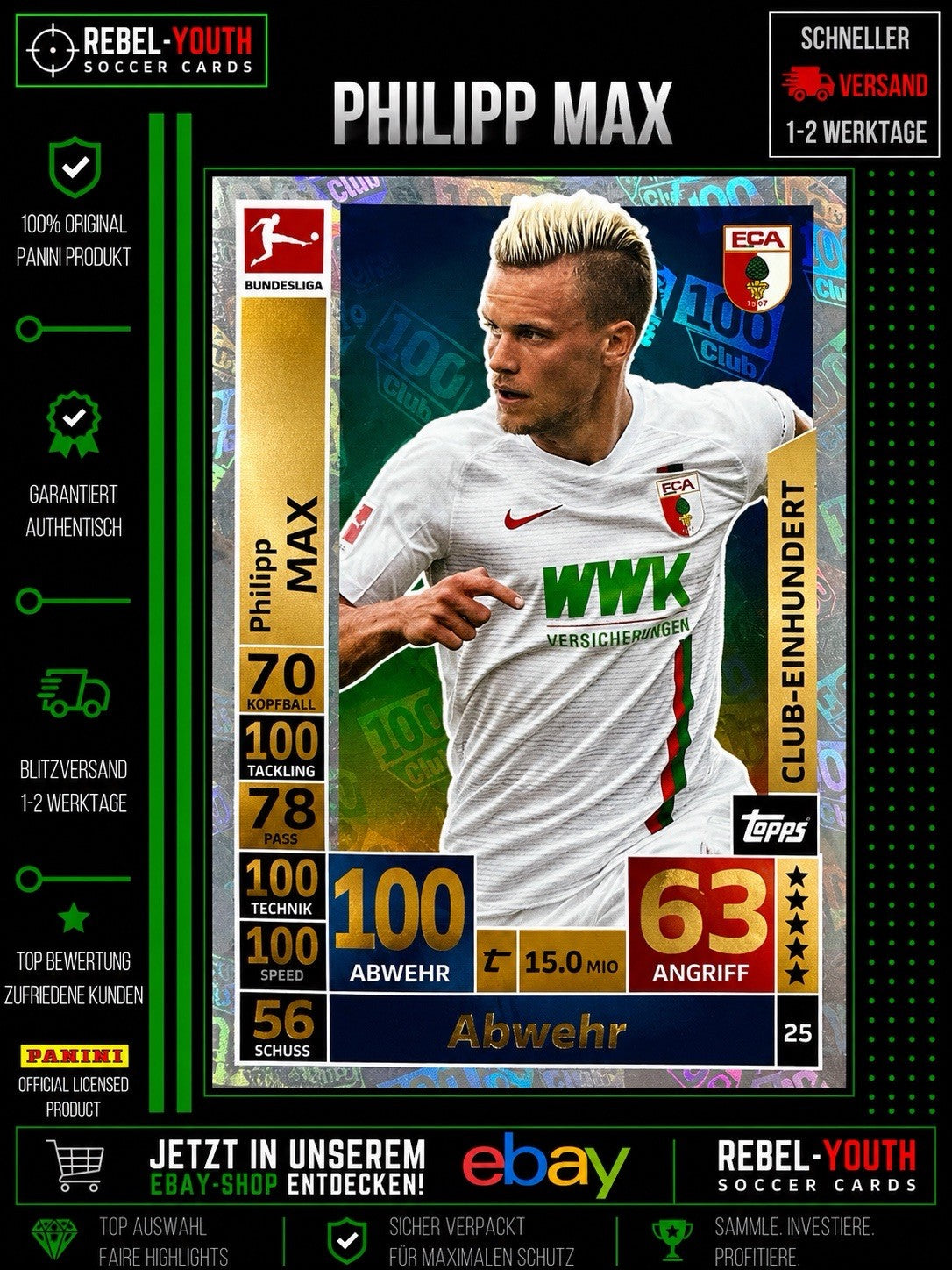 Topps Match Attax 2018/19 Philipp Max 100 Club FC Augsburg #25