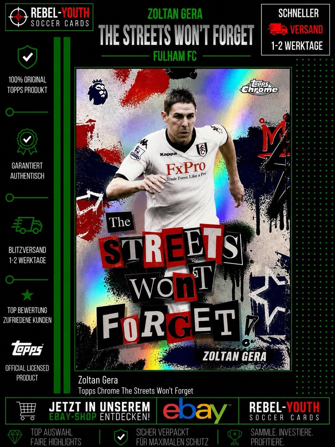 Topps Chrome 2024/25 Zoltan Gera The Streets Won’t Forget Fulham FC Insert