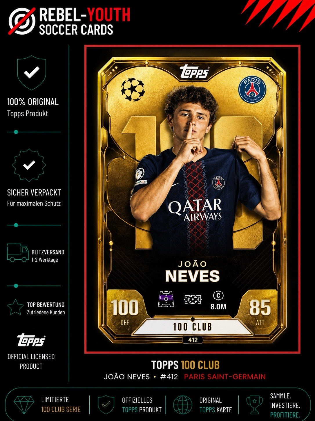 Topps Match Attax Champions League 2025/2026 465 Joao Neves Topps 100 Club