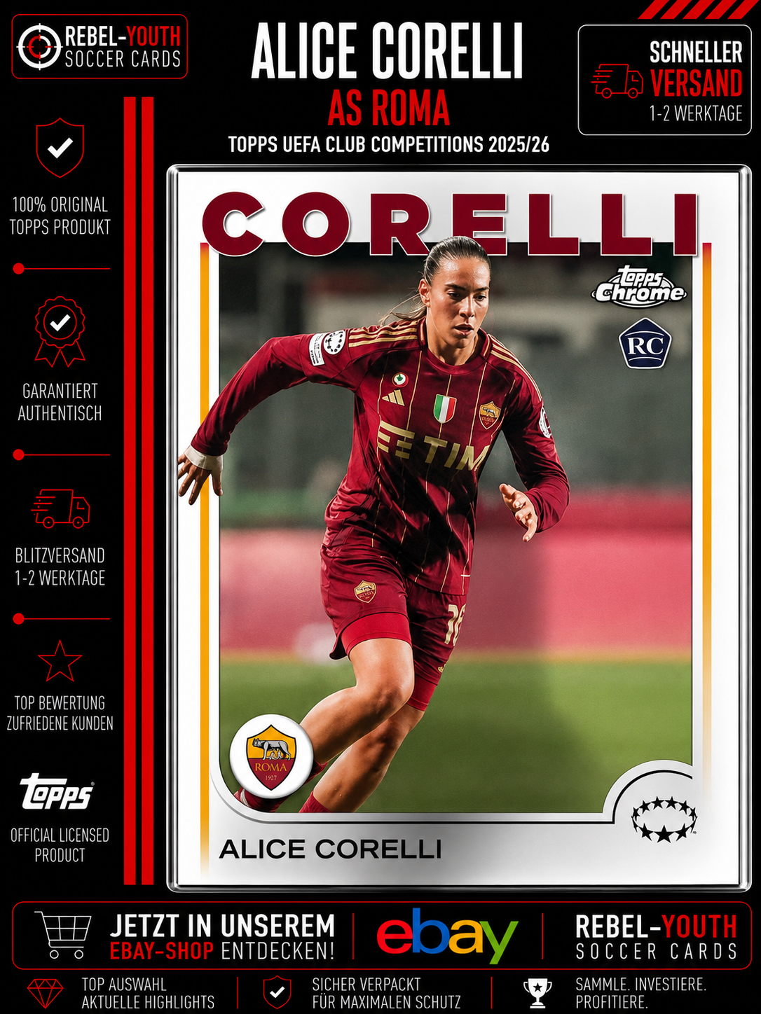 Alice Corelli RC Rookie Topps Chrome UEFA Club Competitions 2025/26 AS Roma