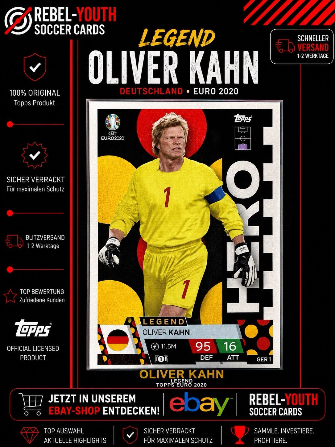 Oliver Kahn Legend Deutschland Topps EURO 2020 Match Attax Hero Karte