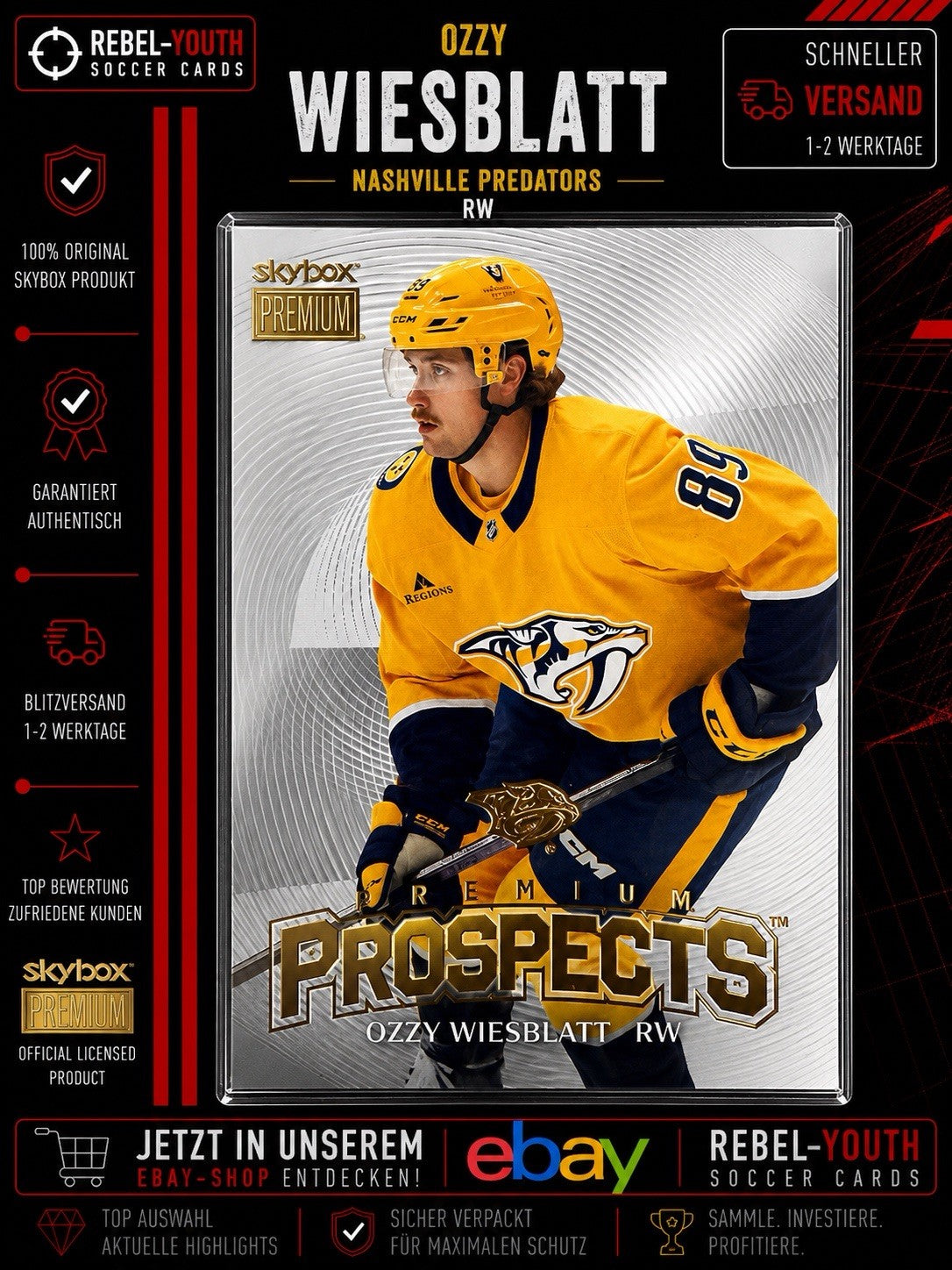 Ozzy Wiesblatt Premium Prospects SkyBox Metal Universe Nashville Predators