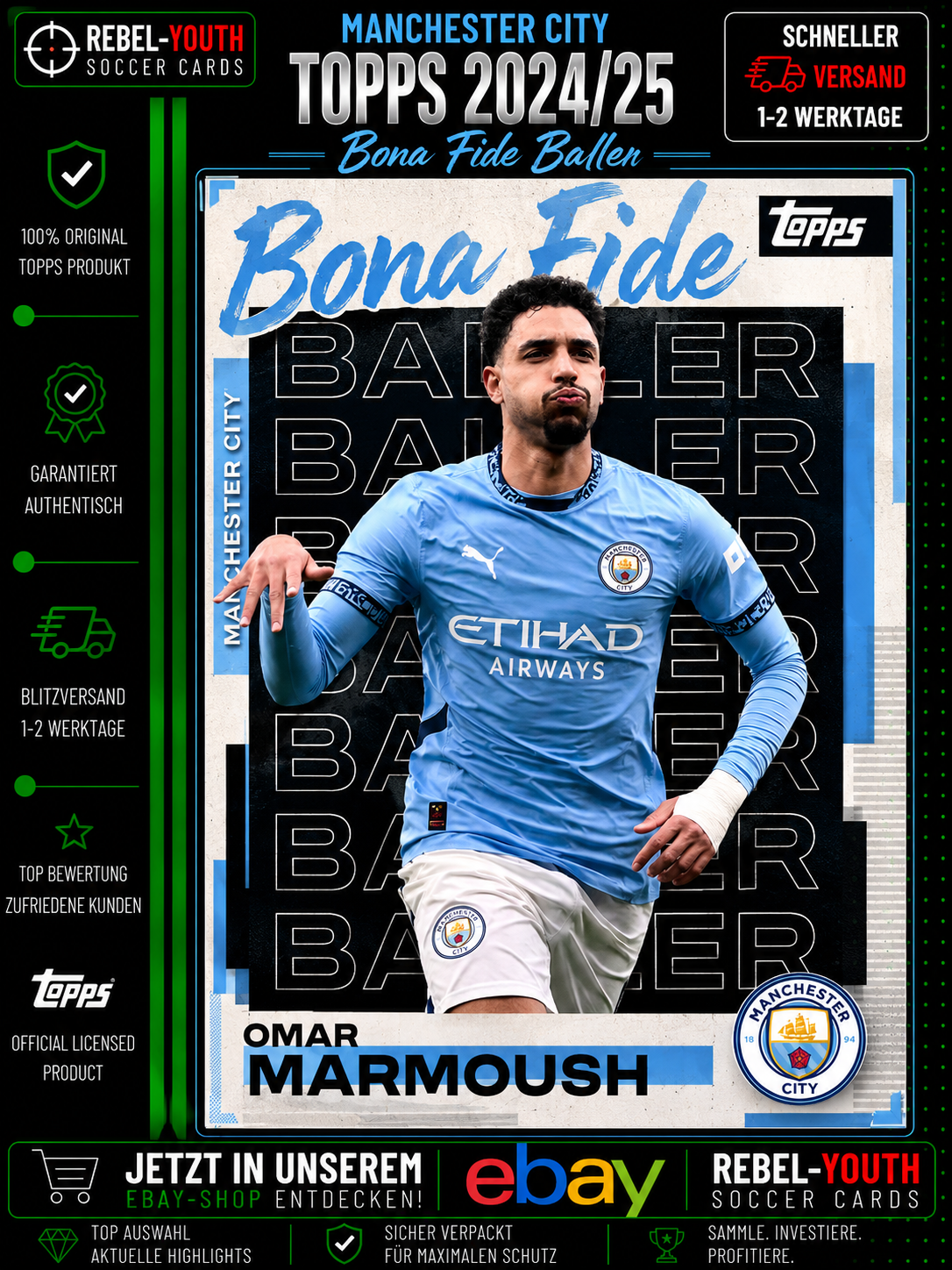 2024-25 Topps Manchester City Omar Marmoush Bona Fide Baller Insert