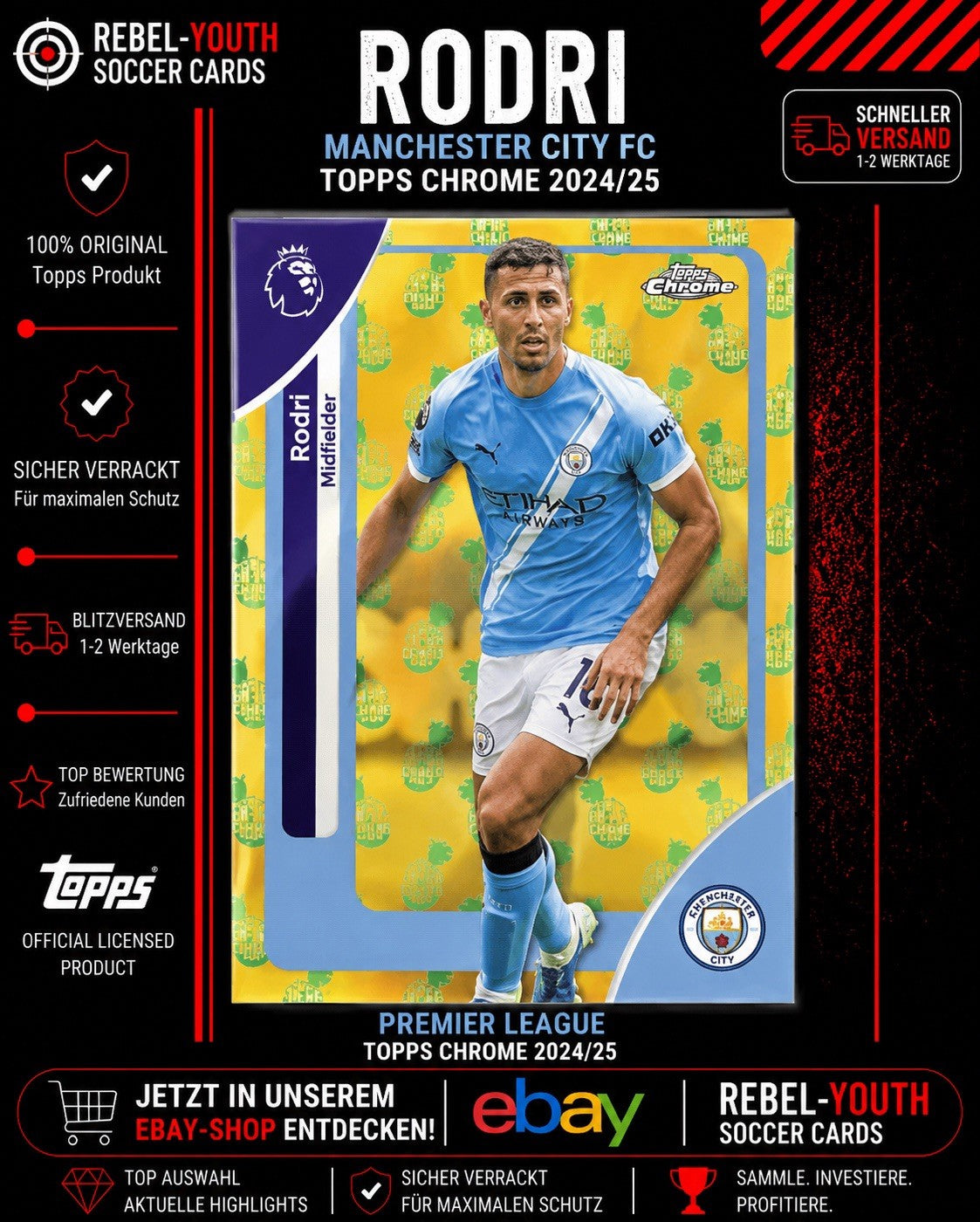 Rodri Pineapple Refractor Topps Chrome Premier League 2024/25 Manchester City