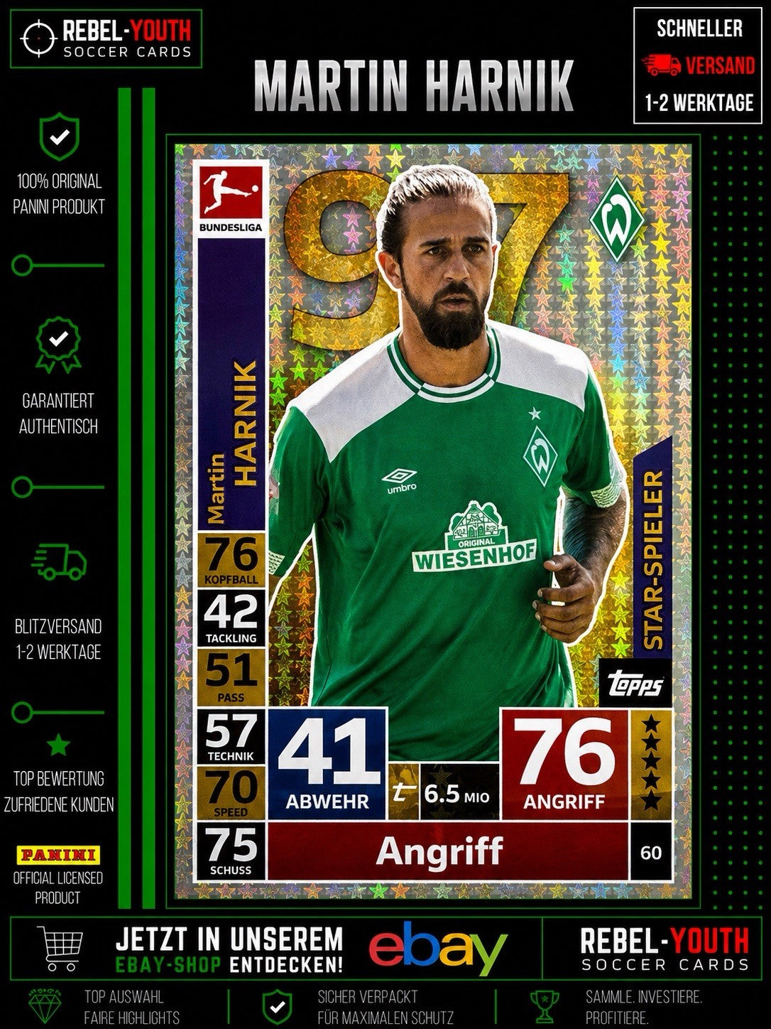 Martin Harnik Star-Spieler #60 Topps Match Attax 2018/19 SV Werder Bremen