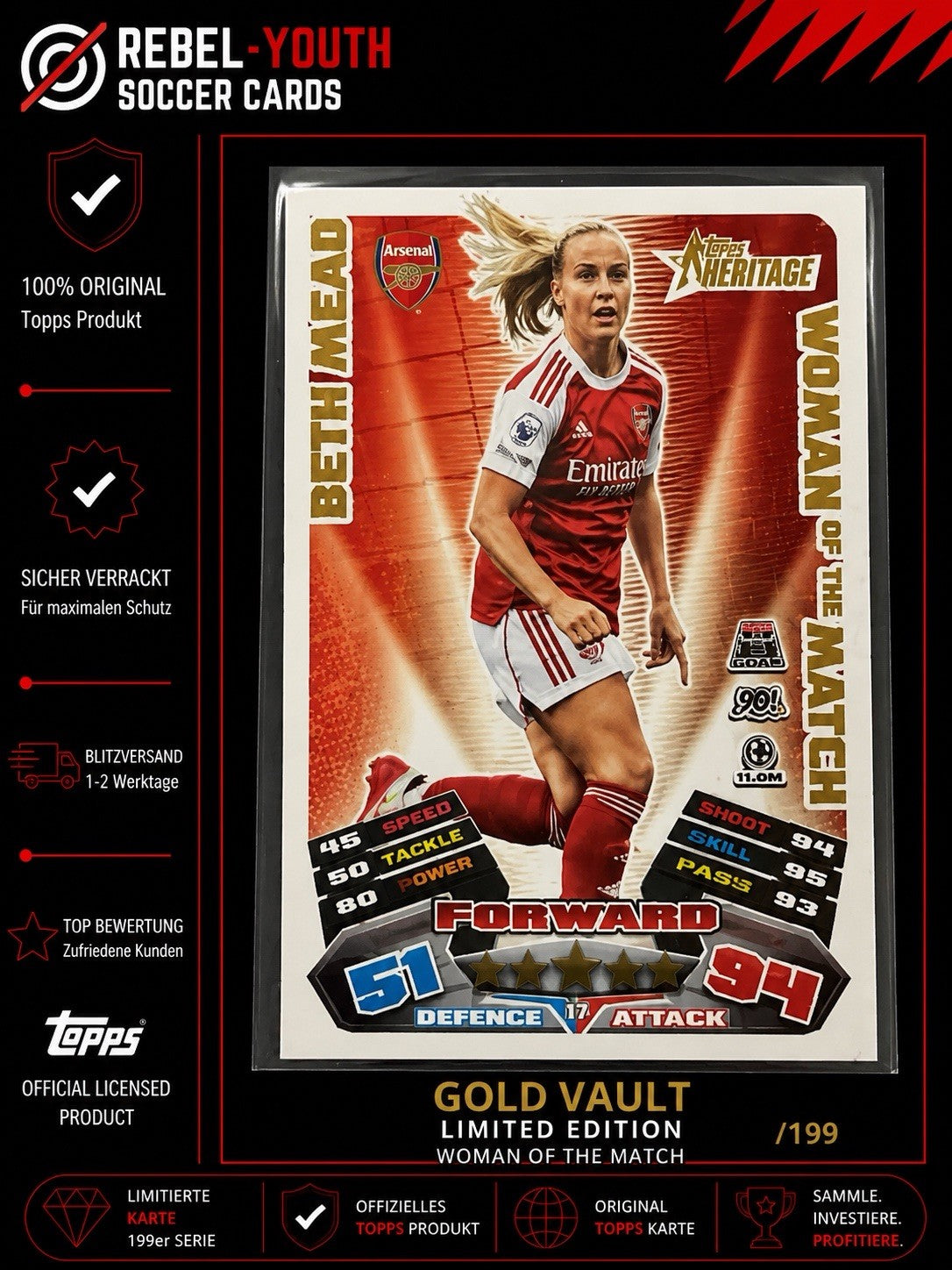 Topps© Match Attax CL 2025/26 ● Beth Mead ● Woman Of The Match ● Arsenal
