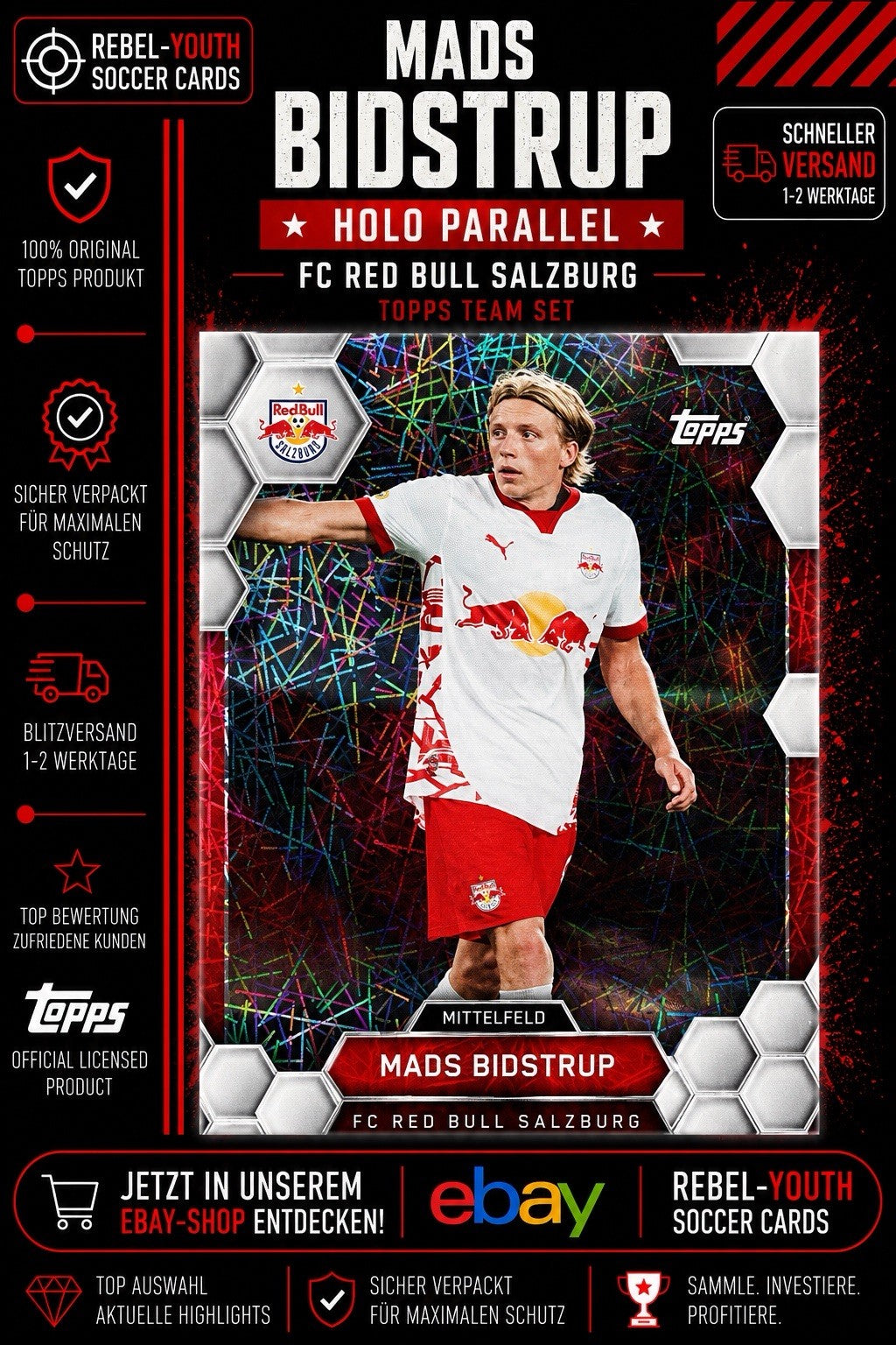 Mads Bidstrup FC Red Bull Salzburg Holo Parallel Topps Team Set