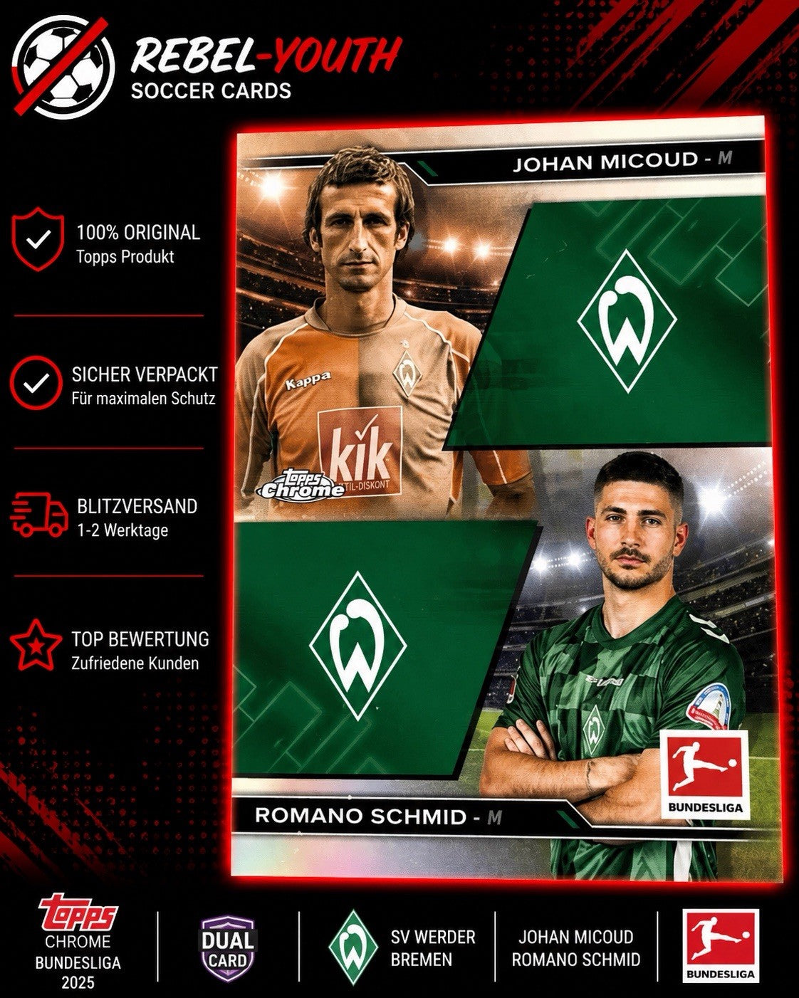 Johan Micoud / Romano Schmid Werder Bremen Dual Card Topps Chrome